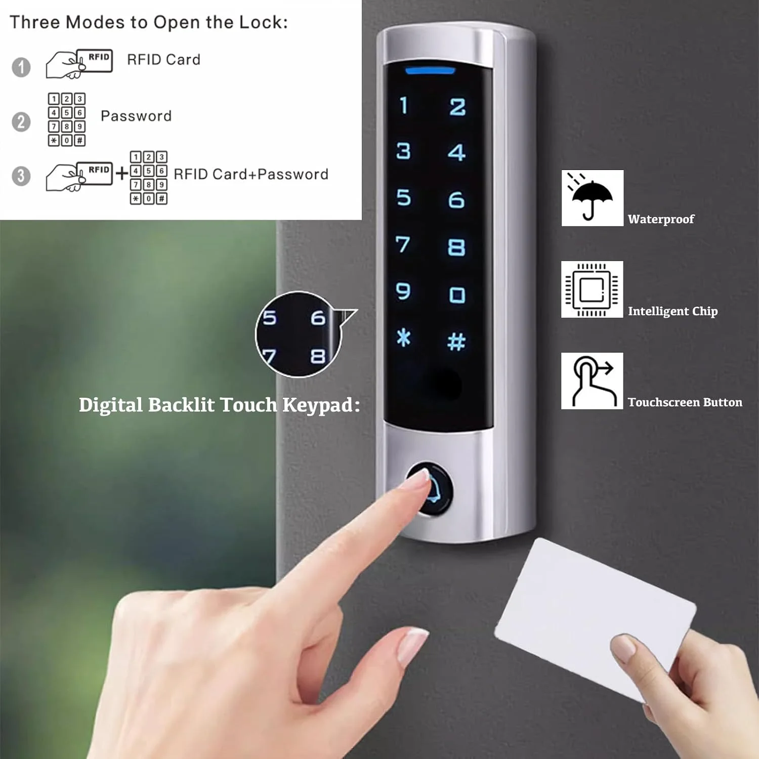 Touch Access Control Keypad, Waterproof Door Opener Keypad with Wiegand 26-bit Interface, Support 2000 Users & RFID Card, 125 khz Entry Security Access Control System for Home, Garage, Office Touch Access Control Keypad, Waterproof Door Opener Keypad with Wiegand 26-bit Interface, Support 2000 Users & RFID Card, 125 khz Entry Security Access Control System for Home, Garage, Office