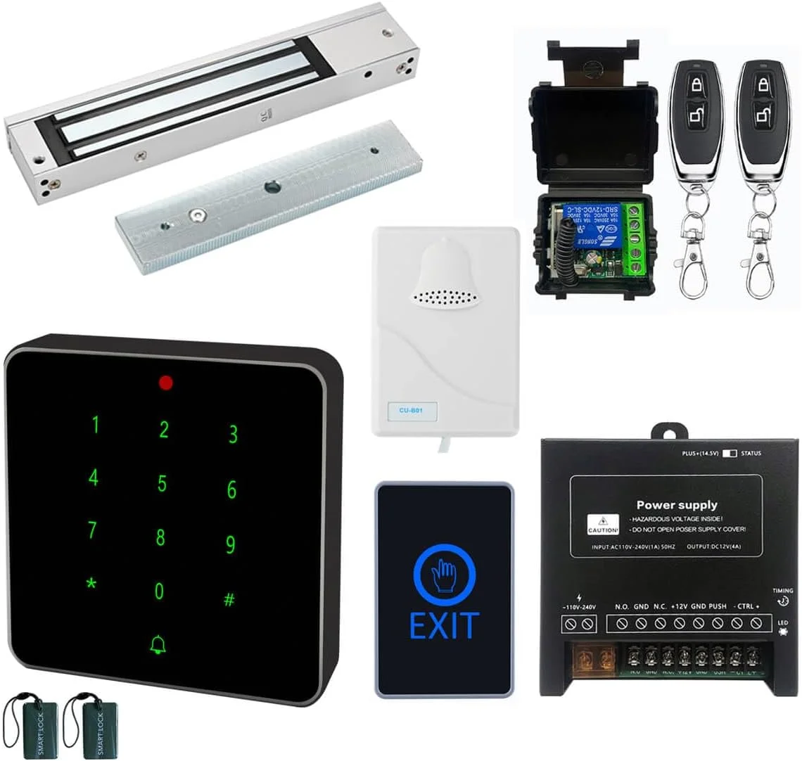سیستم کنترل دسترسی درب ضد آب NFC RFID صفحه کلید قفل درب مغناطیسی برقی 600 پوندی به همراه دکمه خروج لمسی، زنگ درب و کنترل از راه دور سیستم کنترل دسترسی درب ضد آب NFC RFID صفحه کلید قفل درب مغناطیسی برقی 600 پوندی به همراه دکمه خروج لمسی، زنگ درب و کنترل از راه دور