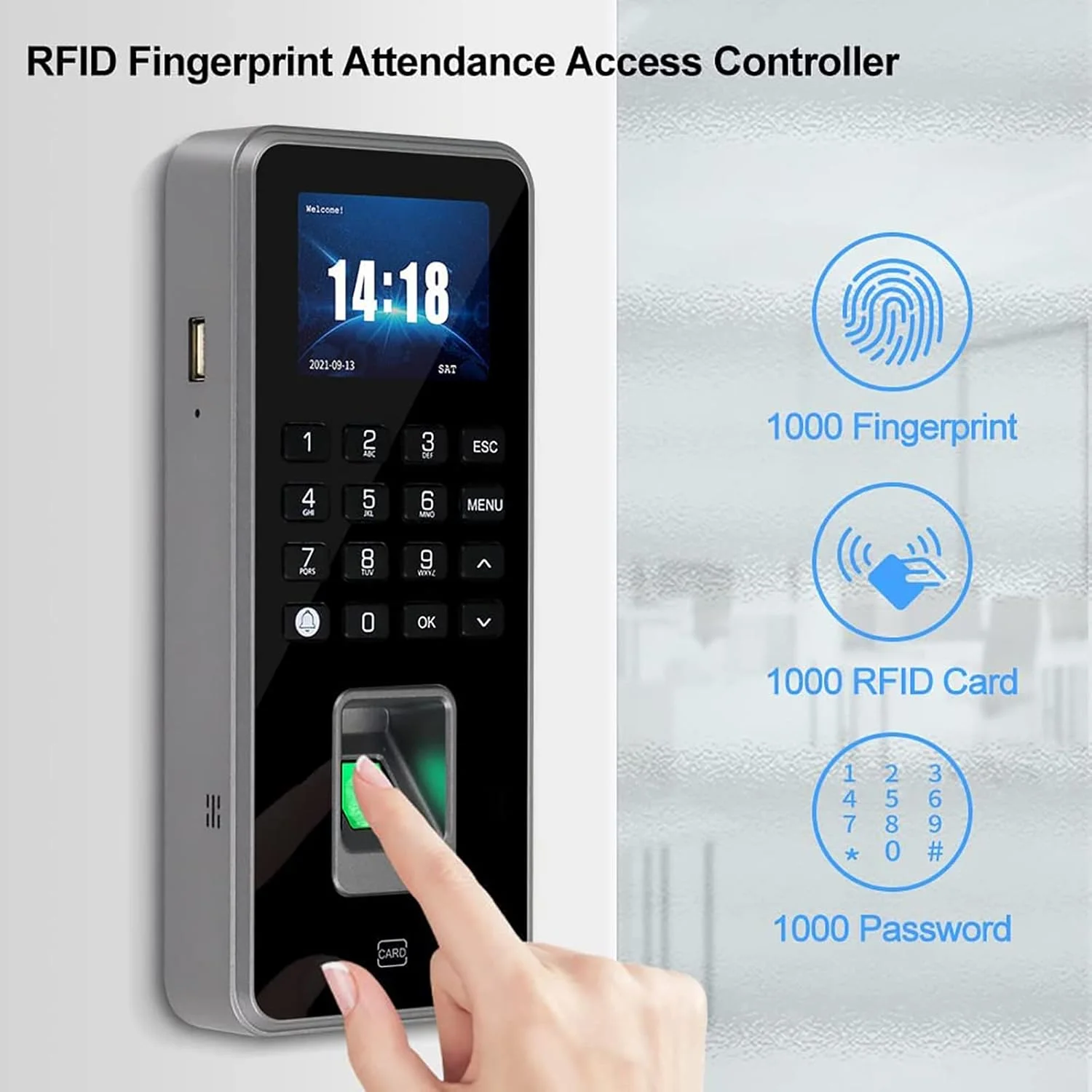 سیستم کنترل دسترسی بیومتریک BZZBZZ، کنترل دسترسی اثر انگشت، دستگاه حضور و غیاب ساعت الکترونیکی، انتقال داده USB، به همراه 10 عدد جاسوئیچی سیستم کنترل دسترسی بیومتریک BZZBZZ، کنترل دسترسی اثر انگشت، دستگاه حضور و غیاب ساعت الکترونیکی، انتقال داده USB، به همراه 10 عدد جاسوئیچی