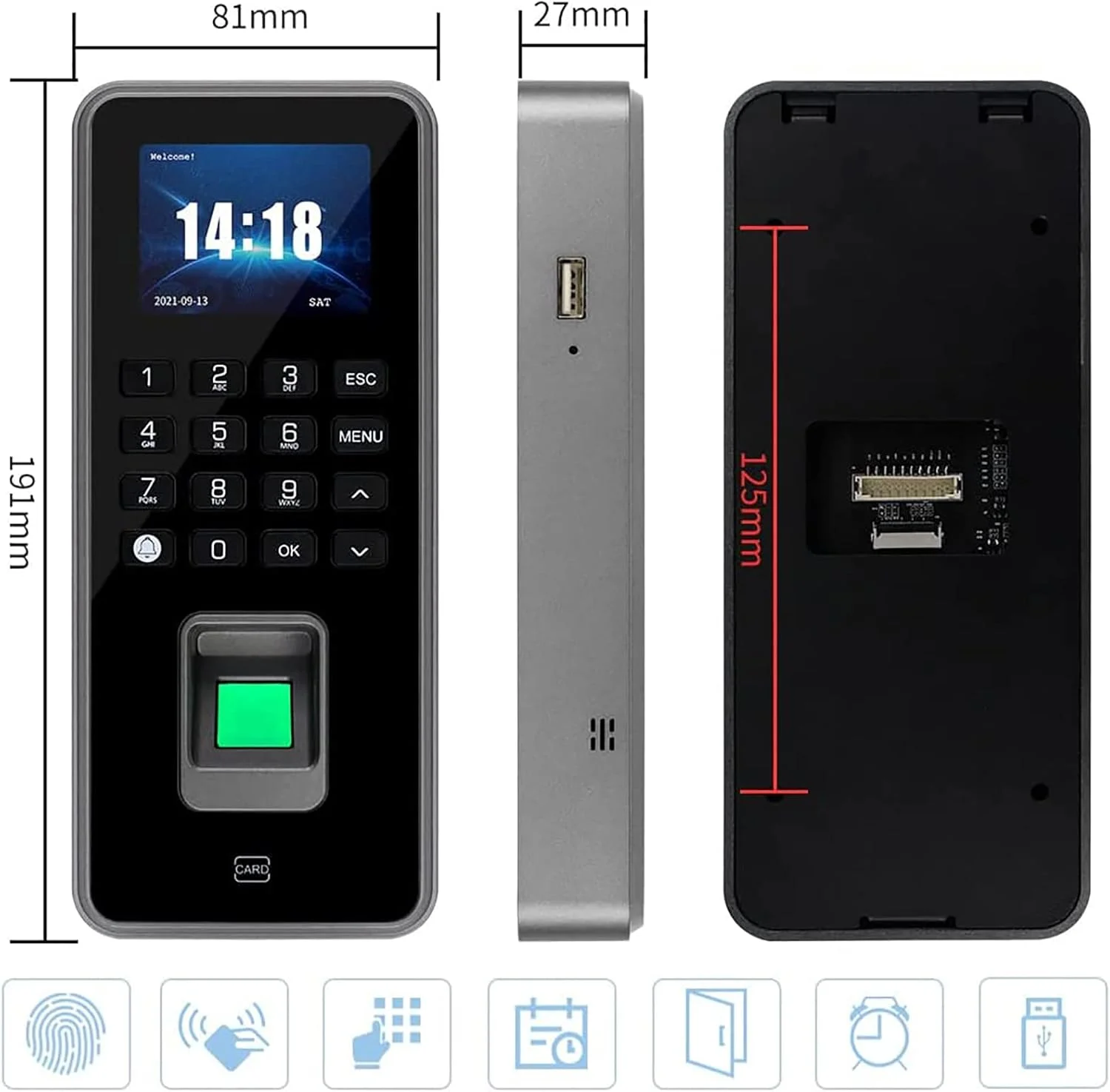 سیستم کنترل دسترسی بیومتریک BZZBZZ، کنترل دسترسی اثر انگشت، دستگاه حضور و غیاب ساعت الکترونیکی، انتقال داده USB، به همراه 10 عدد جاسوئیچی سیستم کنترل دسترسی بیومتریک BZZBZZ، کنترل دسترسی اثر انگشت، دستگاه حضور و غیاب ساعت الکترونیکی، انتقال داده USB، به همراه 10 عدد جاسوئیچی