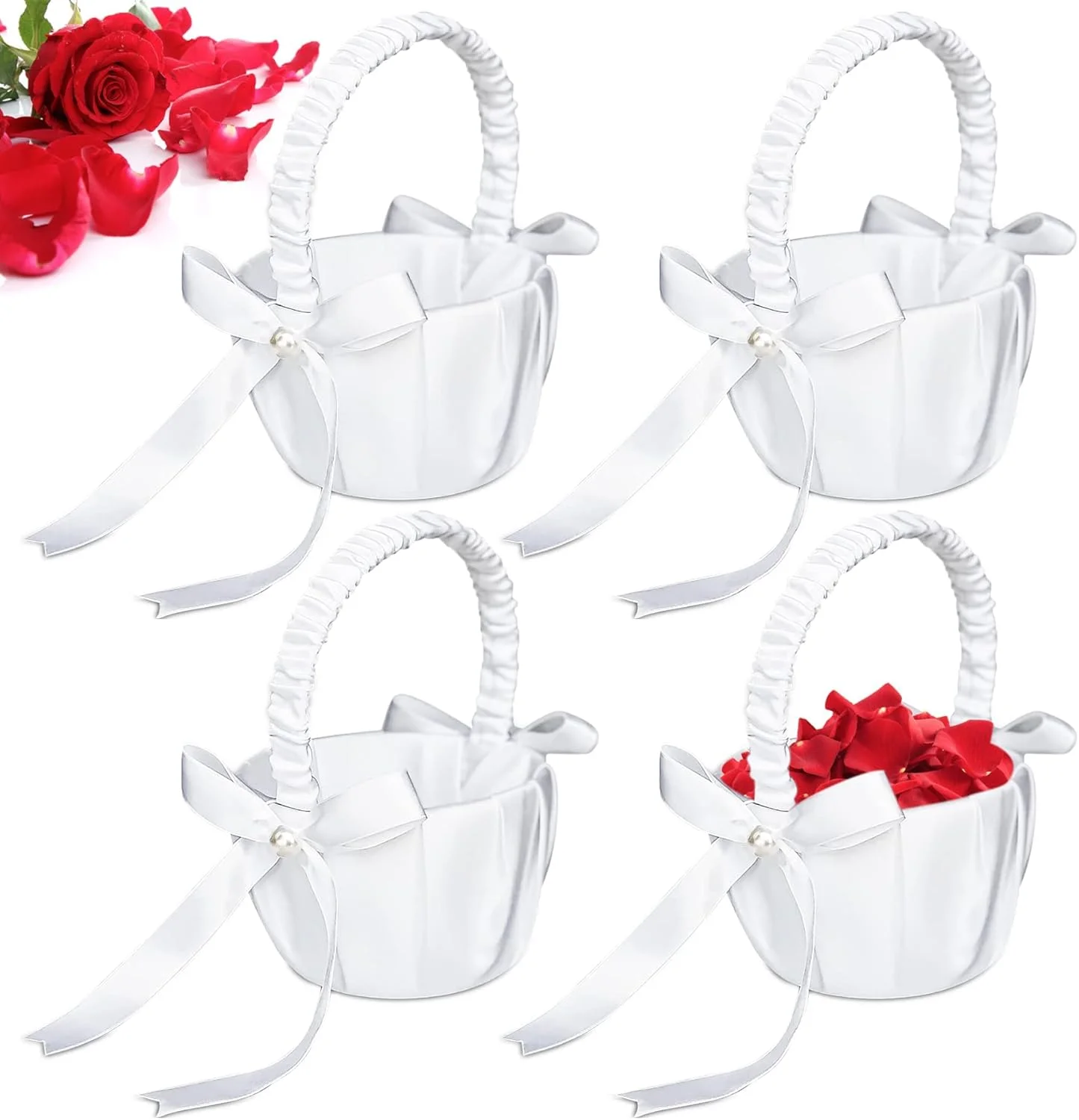سبد گل دخترانه سفید Excefore برای عروسی، سبد گل دخترانه عاجی، لوازم مهمانی ضیافت عروسی، 13 x 20 سانتی متر (4 عدد)