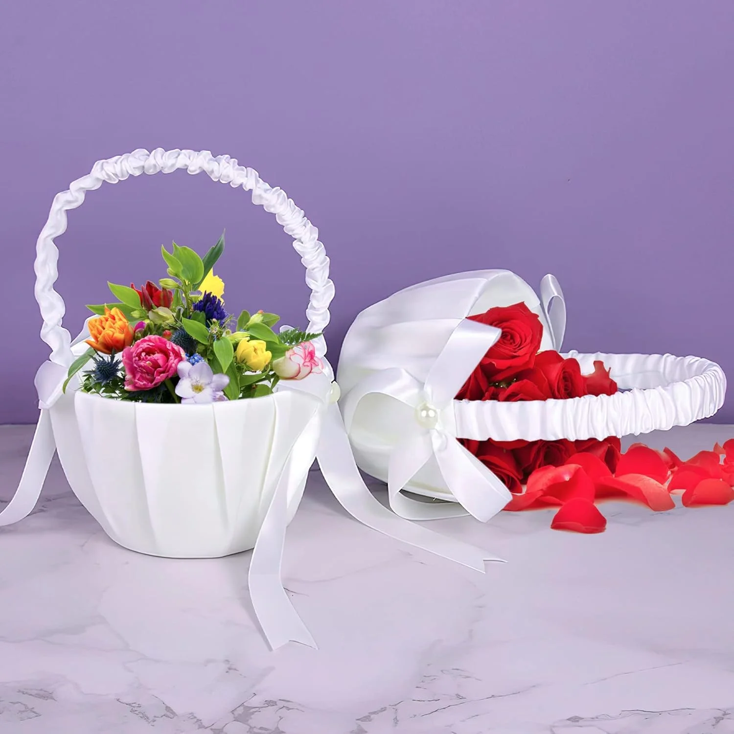 سبد گل دخترانه سفید Excefore برای عروسی، سبد گل دخترانه عاجی، لوازم مهمانی ضیافت عروسی، 13 x 20 سانتی متر (4 عدد) سبد گل دخترانه سفید Excefore برای عروسی، سبد گل دخترانه عاجی، لوازم مهمانی ضیافت عروسی، 13 x 20 سانتی متر (4 عدد)