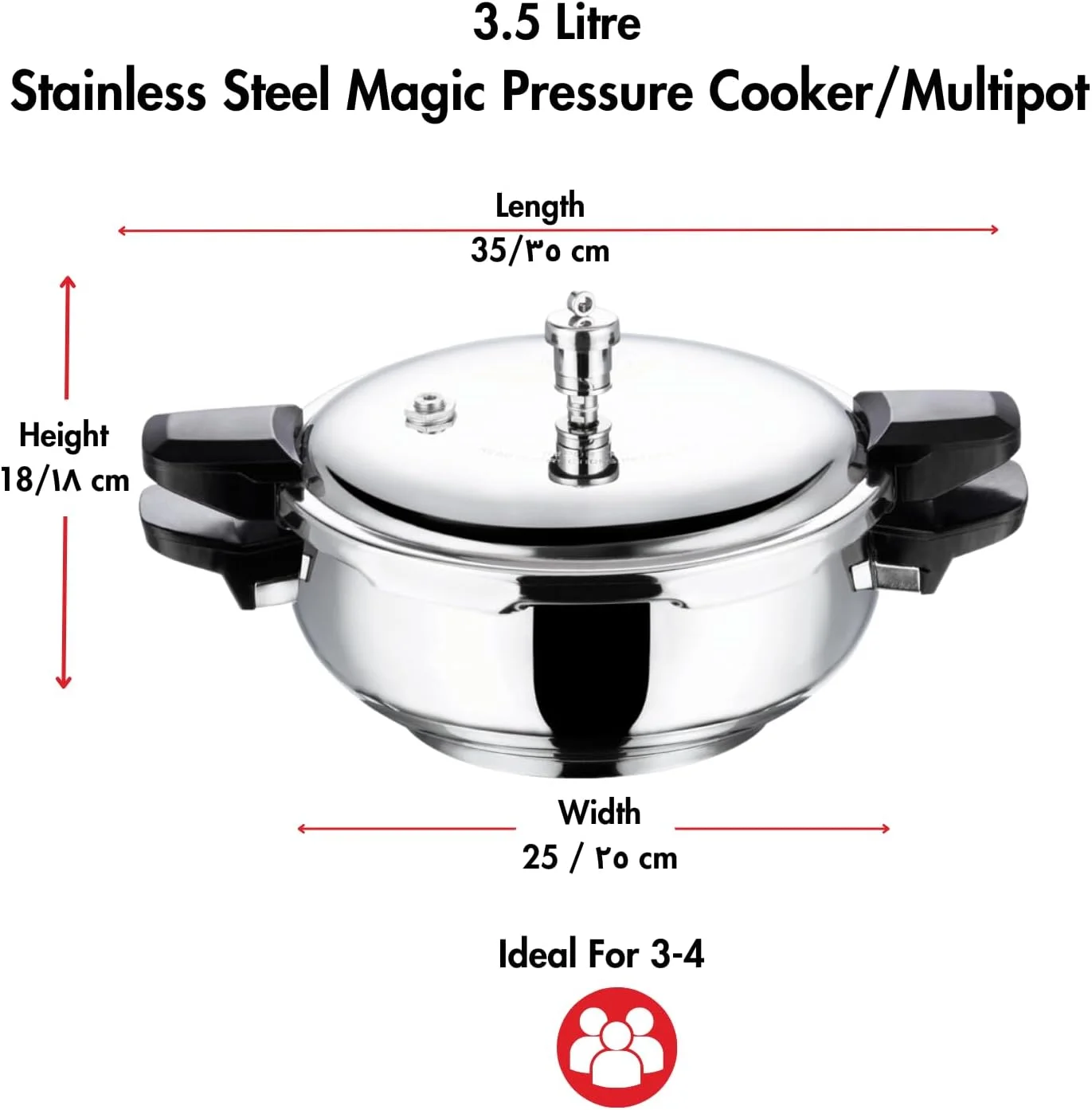 زودپز هوشمند استیل ضد زنگ 3 در 1 Vinod Magic با ظرفیت 3.5 لیتر | کف ضخیم 5 میلی متری | همه در یک با درب استیل، درب صافی و درب شیشه ای | مناسب برای اجاق گاز القایی و معمولی