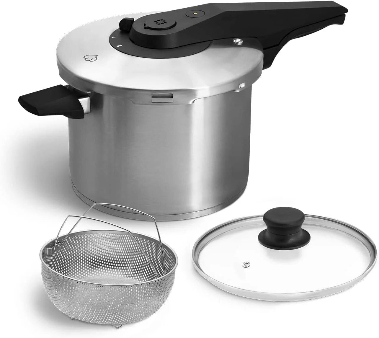 زودپز استیل ضد زنگ اسپرینگ لین کیچن 6.0 لیتری با بخارپز و درب شیشه ای، مناسب برای اجاق گازهای القایی، مکانیزم ایمنی 5 طرفه