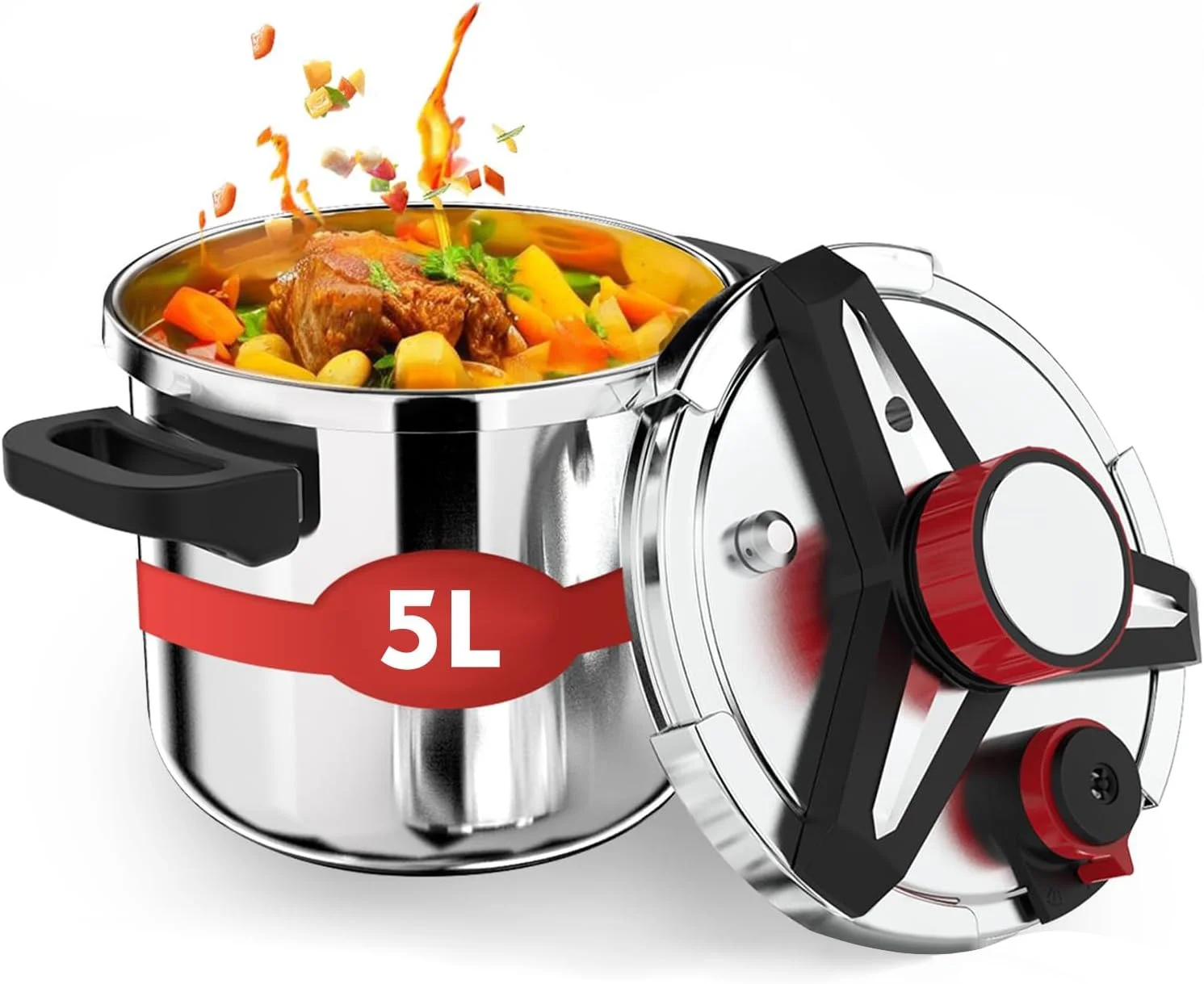 زودپز استیل ضد زنگ SPNOR 316، ظرف پخت 5 لیتری، قابلمه پخت سریع فوری روی اجاق گاز، سیستم قفل/باز کردن چرخشی درب بدنه با گرید غذایی، سازگار با اجاق گازهای گازی و القایی زودپز استیل ضد زنگ SPNOR 316، ظرف پخت 5 لیتری، قابلمه پخت سریع فوری روی اجاق گاز، سیستم قفل/باز کردن چرخشی درب بدنه با گرید غذایی، سازگار با اجاق گازهای گازی و القایی