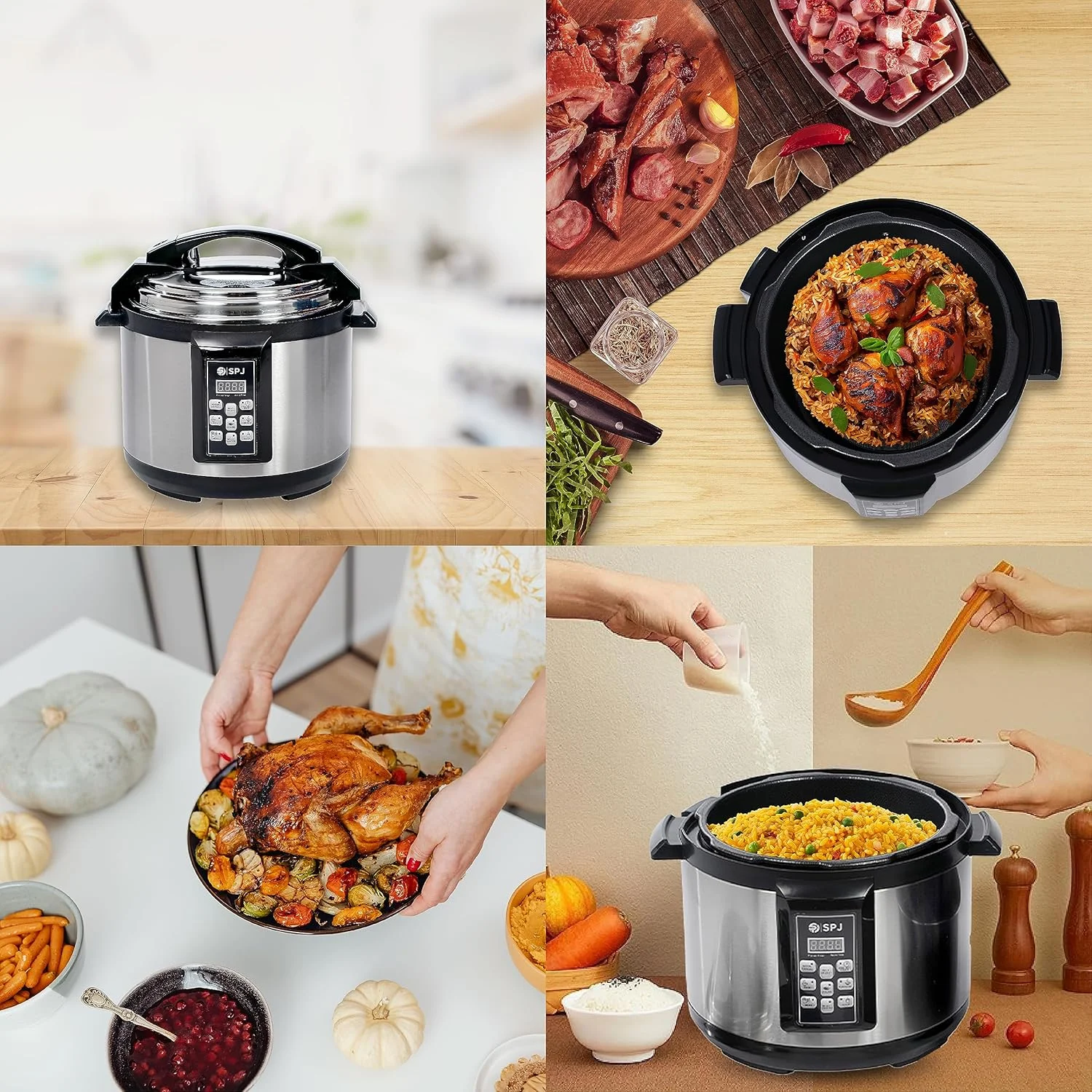 زودپز برقی برنج SPJ با ظرفیت 5 لیتر، توان 900 وات به همراه بخارپز، درب استیل ضد زنگ، دیگ داخلی آلومینیومی نچسب، استفاده آسان - استیل ضد زنگ، پلوپز نچسب