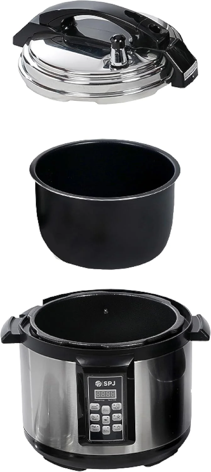 زودپز برقی برنج SPJ با ظرفیت 5 لیتر، توان 900 وات به همراه بخارپز، درب استیل ضد زنگ، دیگ داخلی آلومینیومی نچسب، استفاده آسان - استیل ضد زنگ، پلوپز نچسب