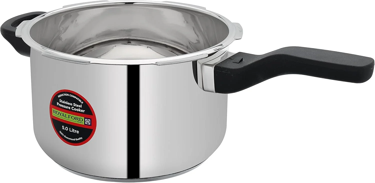 Royalford RF10184 3.0Ltr Stainless Steel Pressure Cooker - Portable Cool Touch Handle With Steam Vent Ideal For Rice, Meat, & More, Multi Royalford RF10184 3.0Ltr Stainless Steel Pressure Cooker - Portable Cool Touch Handle With Steam Vent Ideal For Rice, Meat, & More, Multi
