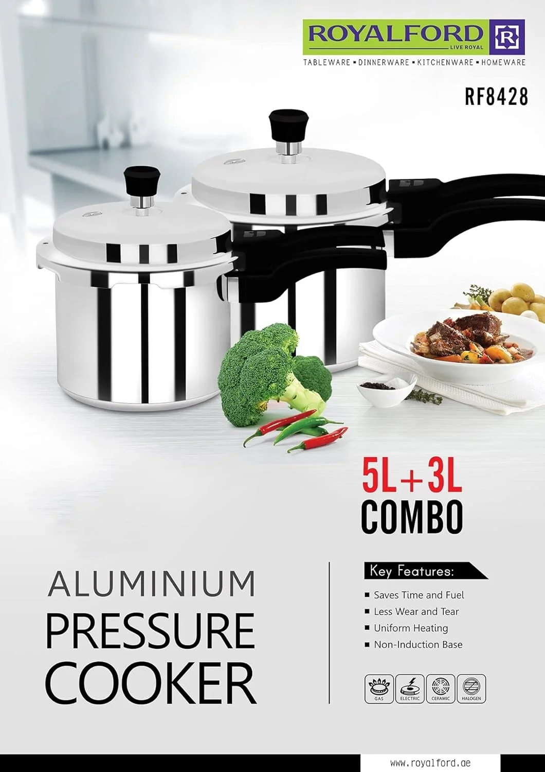 زودپز آلومینیومی رویال فورد 5 و 3 لیتری - دسته راحت، پخت یکنواخت | طراحی قابل حمل و جمع و جور | ایده آل برای مرغ، ماهی، برنج، گوشت گاو و موارد دیگر زودپز آلومینیومی رویال فورد 5 و 3 لیتری - دسته راحت، پخت یکنواخت | طراحی قابل حمل و جمع و جور | ایده آل برای مرغ، ماهی، برنج، گوشت گاو و موارد دیگر