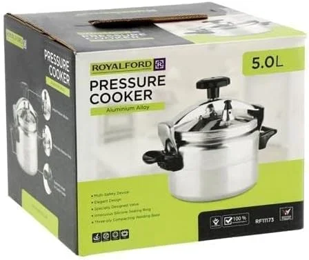 زودپز آلومینیومی رویال فورد مجهز به دستگاه ایمنی چندگانه و نشانگر منحصر به فرد، ساخت آلیاژ بادوام، دسته های محکم، سازگار با گاز، نقره ای 5 لیتر RF11173 زودپز آلومینیومی رویال فورد مجهز به دستگاه ایمنی چندگانه و نشانگر منحصر به فرد، ساخت آلیاژ بادوام، دسته های محکم، سازگار با گاز، نقره ای 5 لیتر RF11173