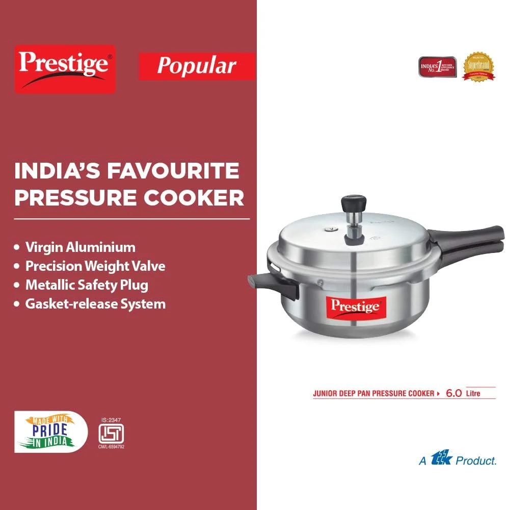 زودپز پرستیژ مدل Popular با درب بیرونی، آلومینیوم بکر، سایز بزرگ و عمیق، 6 لیتر (نقره ای) زودپز پرستیژ مدل Popular با درب بیرونی، آلومینیوم بکر، سایز بزرگ و عمیق، 6 لیتر (نقره ای)