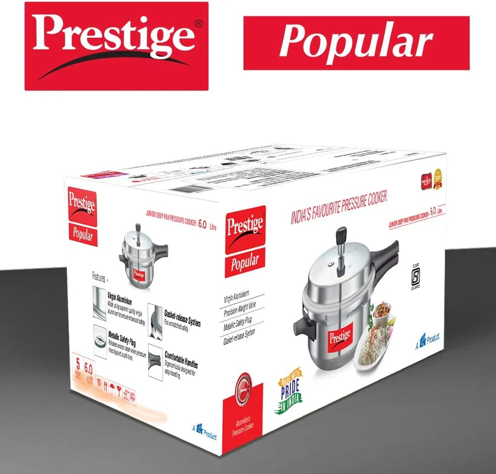 زودپز پرستیژ مدل Popular با درب بیرونی، آلومینیوم بکر، سایز بزرگ و عمیق، 6 لیتر (نقره ای) زودپز پرستیژ مدل Popular با درب بیرونی، آلومینیوم بکر، سایز بزرگ و عمیق، 6 لیتر (نقره ای)