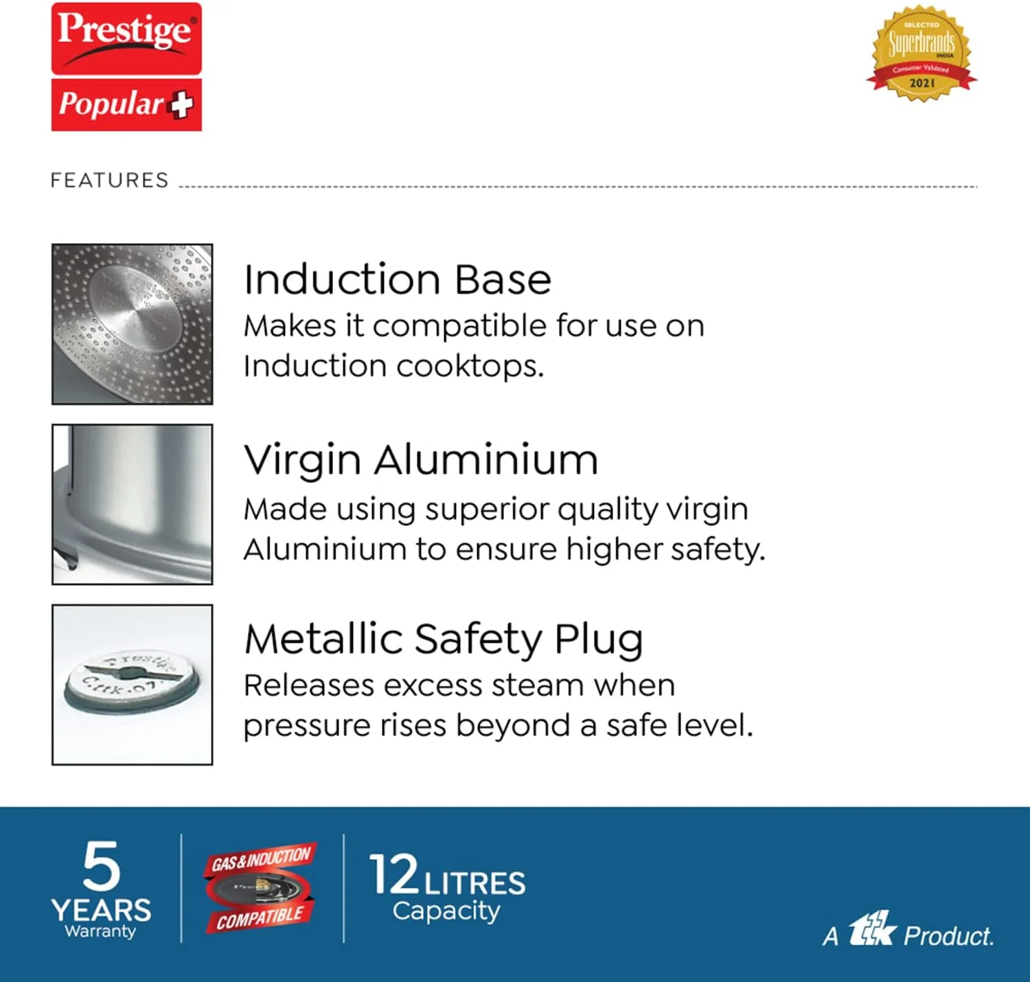 زودپز پرستیژ مدل Popular Plus با قابلیت استفاده روی اجاق القایی، ۱۲ لیتر زودپز پرستیژ مدل Popular Plus با قابلیت استفاده روی اجاق القایی، ۱۲ لیتر