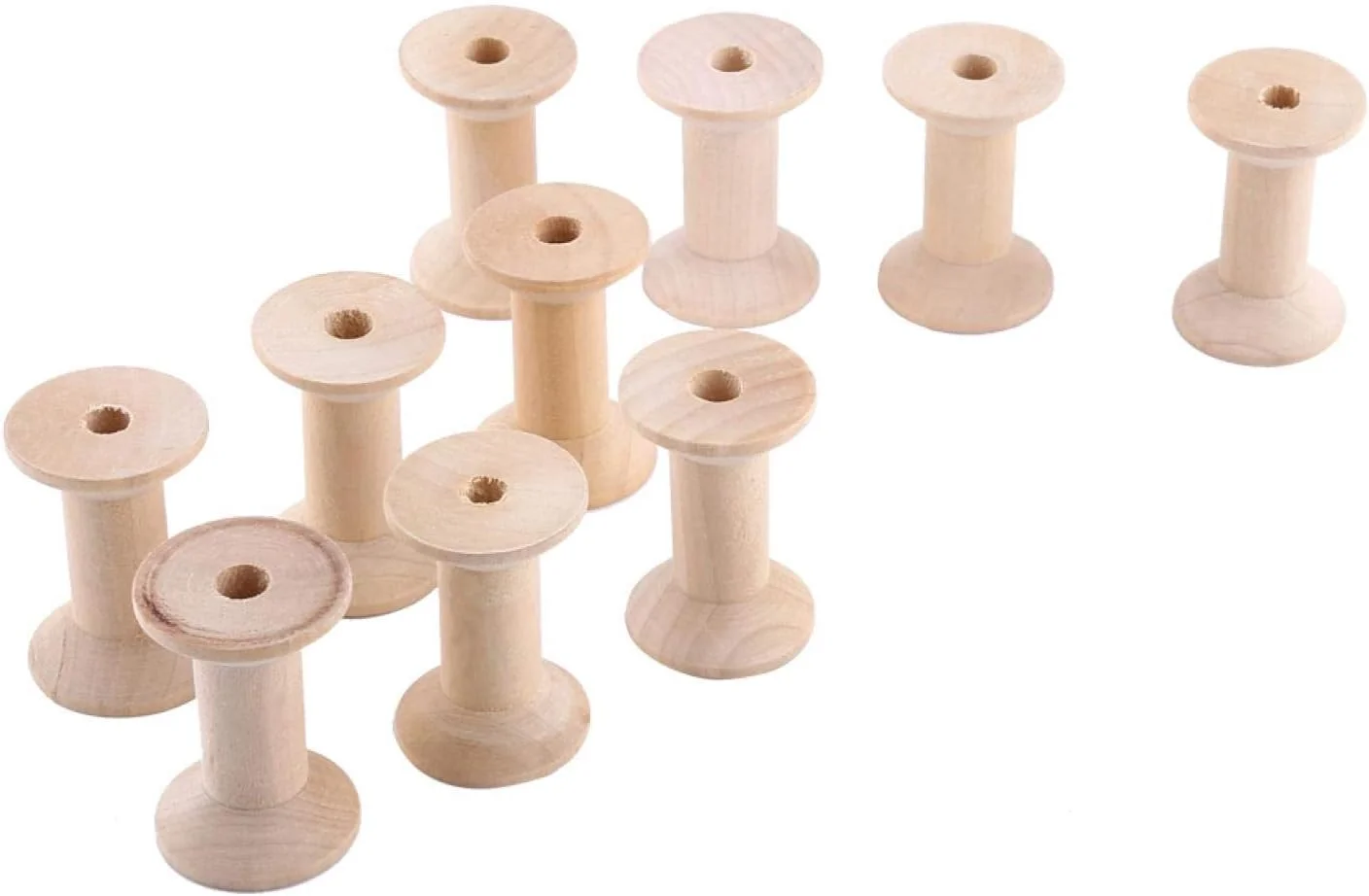 قرقره نخ خالی - 10 عدد قرقره نخ خالی چوبی رنگ چوب طبیعی 47mm x 31mm