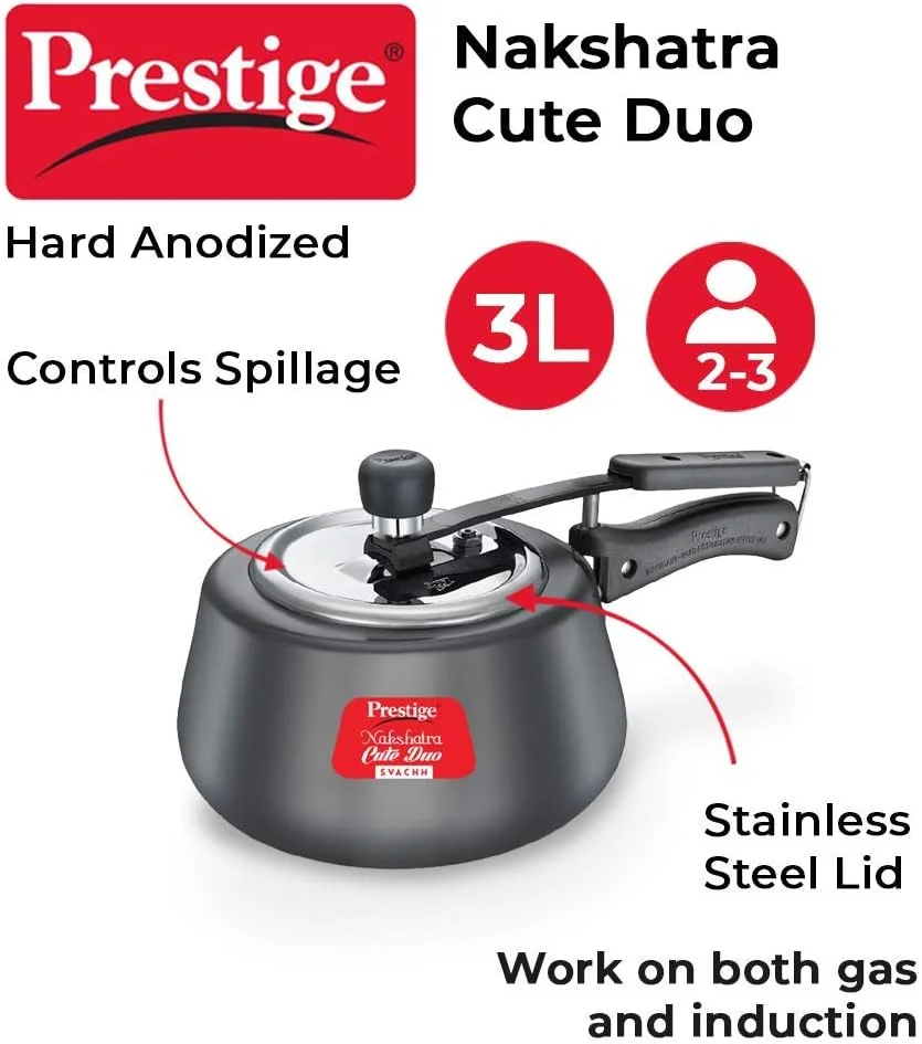 زودپز پرستیژ ناکشاترا کیوت DUO Svachh با پوشش سخت آنودایز شده، 3.0 لیتر زودپز پرستیژ ناکشاترا کیوت DUO Svachh با پوشش سخت آنودایز شده، 3.0 لیتر