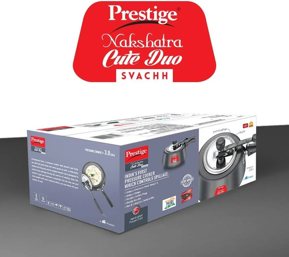زودپز پرستیژ ناکشاترا کیوت DUO Svachh با پوشش سخت آنودایز شده، 3.0 لیتر زودپز پرستیژ ناکشاترا کیوت DUO Svachh با پوشش سخت آنودایز شده، 3.0 لیتر