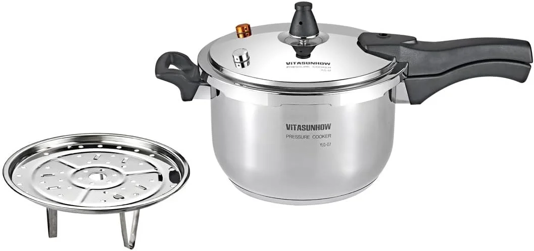 زودپز استیل ضد زنگ 6.6 کوارت / 7 لیتری، سازگار با القایی، توزیع یکنواخت حرارت، مناسب برای پخت و پز تحت فشار یا بخارپز (7 لیتری)