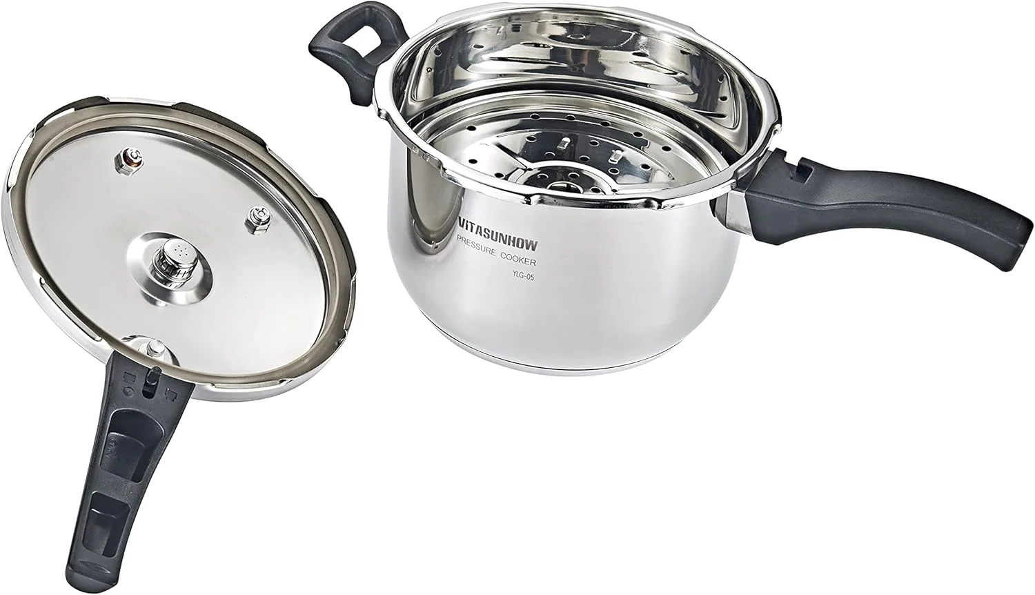 زودپز استیل ضد زنگ 6.6 کوارت / 7 لیتری، سازگار با القایی، توزیع یکنواخت حرارت، مناسب برای پخت و پز تحت فشار یا بخارپز (7 لیتری)