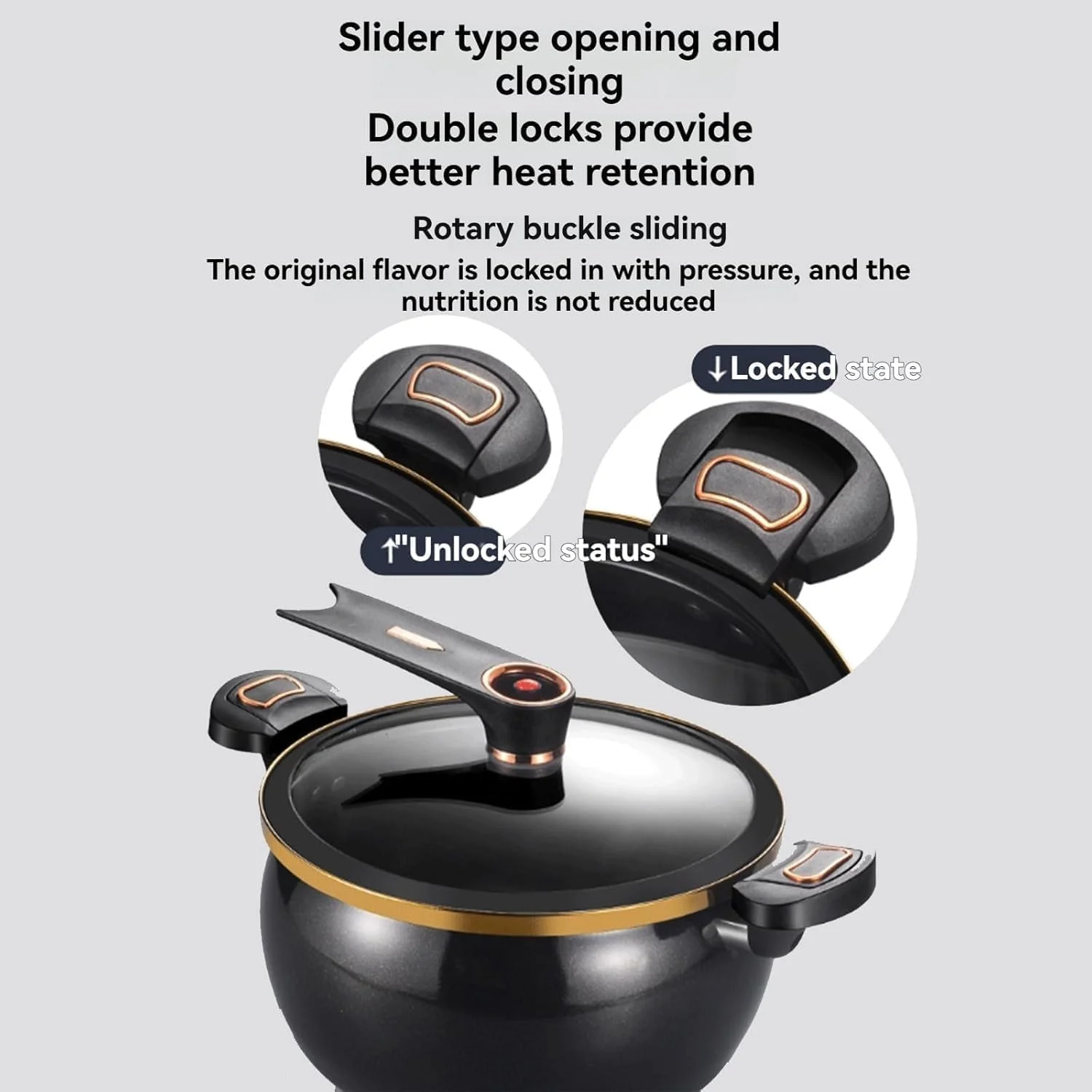 زودپز کوچک، دیگ زودپز 8 لیتری با گرمایش سریع و دستگیره های قفل دار، قابلمه نچسب با درب شیشه ای ایستاده برای اجاق گاز، القایی و برقی (سفید)