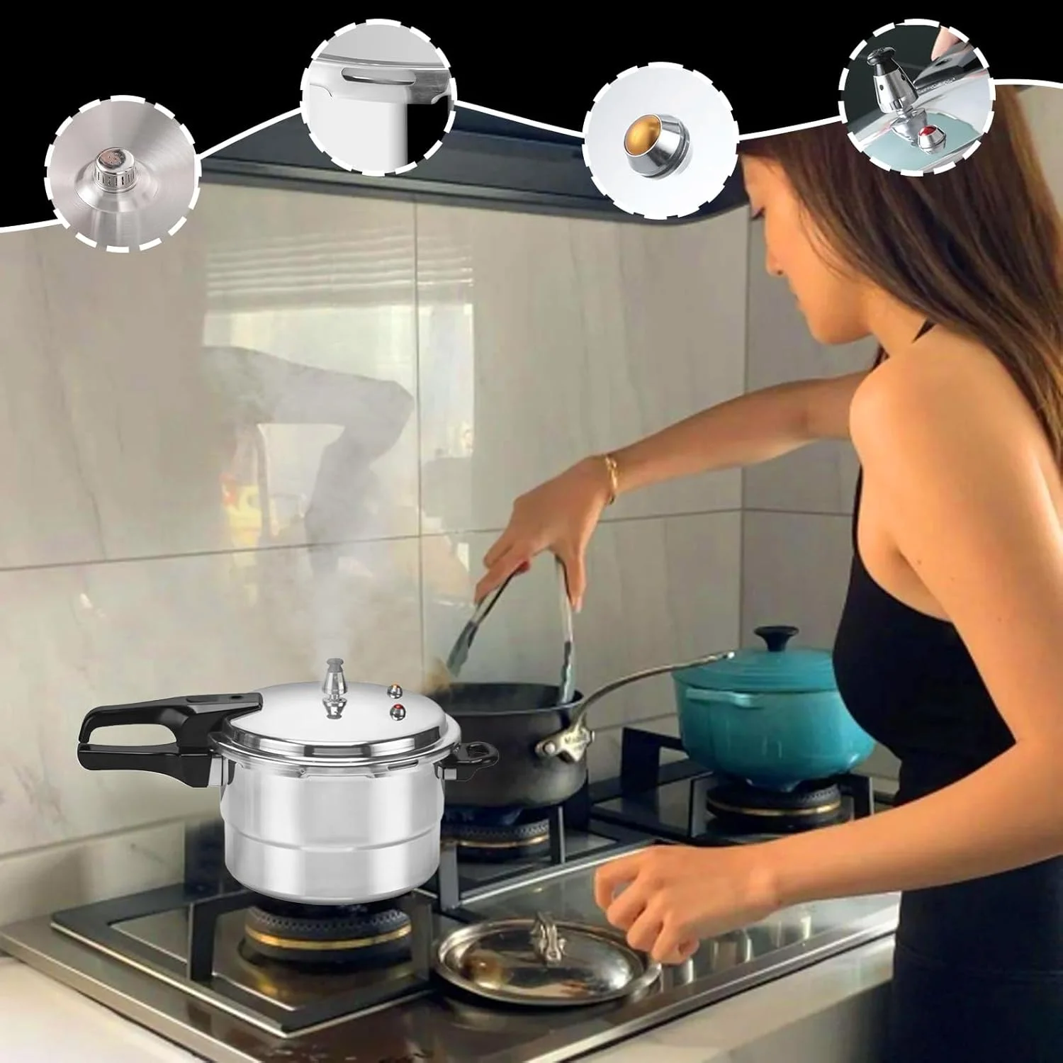 Pressure Cooker Pot - 5L Pressure Cookware with Steamer Insert,Aluminum Alloy Cooking Pot for Home Dining Room Restaurant Seafood Meat Poultry Vegetable Preparation