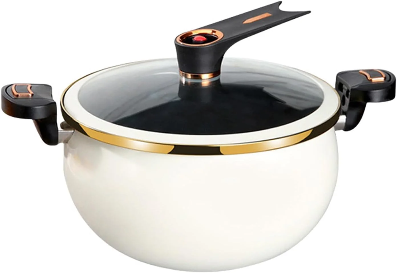 زودپز چدنی 8 لیتری، زودپز فشاری کوچک لعابی با دسته های قفل شونده و دریچه ایمنی درب، کاهش فشار سریع، نچسب، مناسب برای اجاق گاز و اجاق های القایی (سفید)