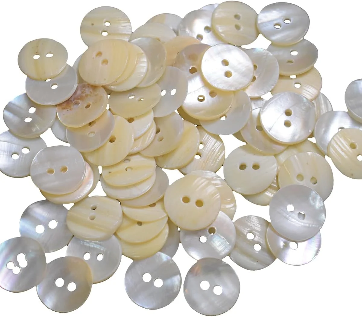 دکمه های صدفی گرد دو سوراخه Embroiderymaterial برای تزیین، خیاطی و صنایع دستی (72 عدد، کرم) (15 میلی متر)