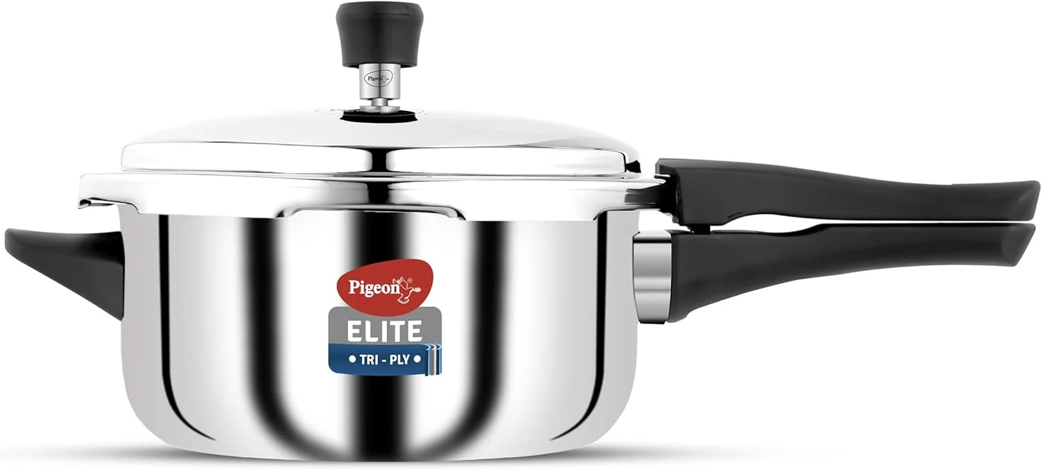 زودپز 3.5 لیتری پیجن مدل Elite Shine با بدنه سه لایه، درب خارجی، سازگار با اجاق گاز و اجاق القایی با توزیع یکنواخت حرارت برای پخت یکدست (استیل ضد زنگ، نقره ای)