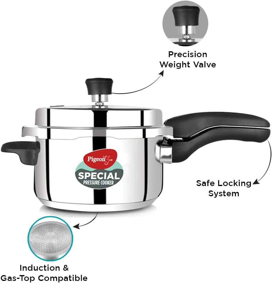 زودپز استیل پیژن بای استووکرافت مدل Special با درب خارجی، سازگار با اجاق گاز و اجاق القایی، ظرفیت 2، 3، 5 لیتر برای پخت و پز سالم (نقره ای)