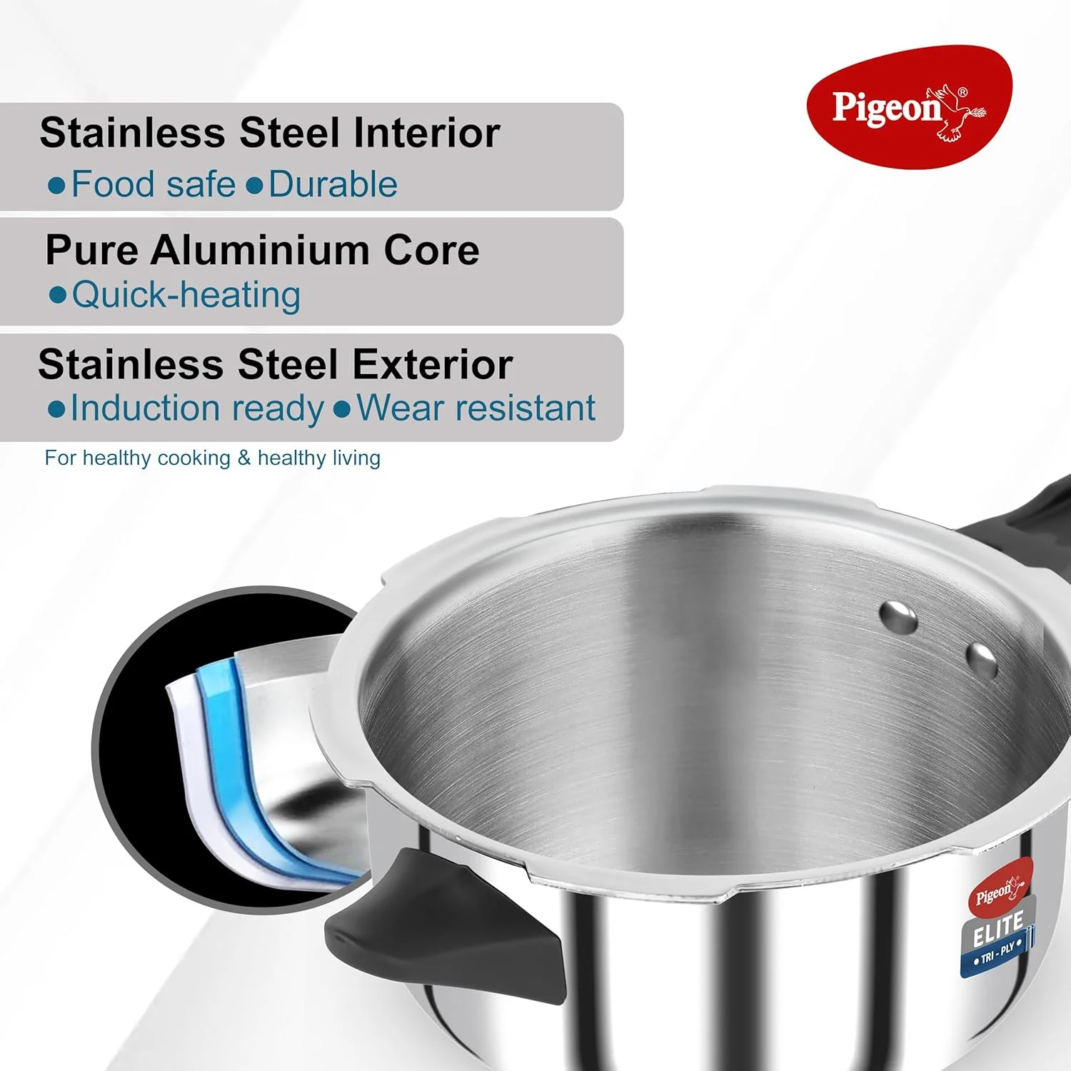 زودپز 3.5 لیتری پیجن بای استووکرافت مدل Elite Shine با بدنه سه لایه، درب خارجی، سازگار با اجاق گاز و اجاق القایی با توزیع یکنواخت حرارت برای پخت یکدست (استیل ضد زنگ، نقره ای) زودپز 3.5 لیتری پیجن بای استووکرافت مدل Elite Shine با بدنه سه لایه، درب خارجی، سازگار با اجاق گاز و اجاق القایی با توزیع یکنواخت حرارت برای پخت یکدست (استیل ضد زنگ، نقره ای)