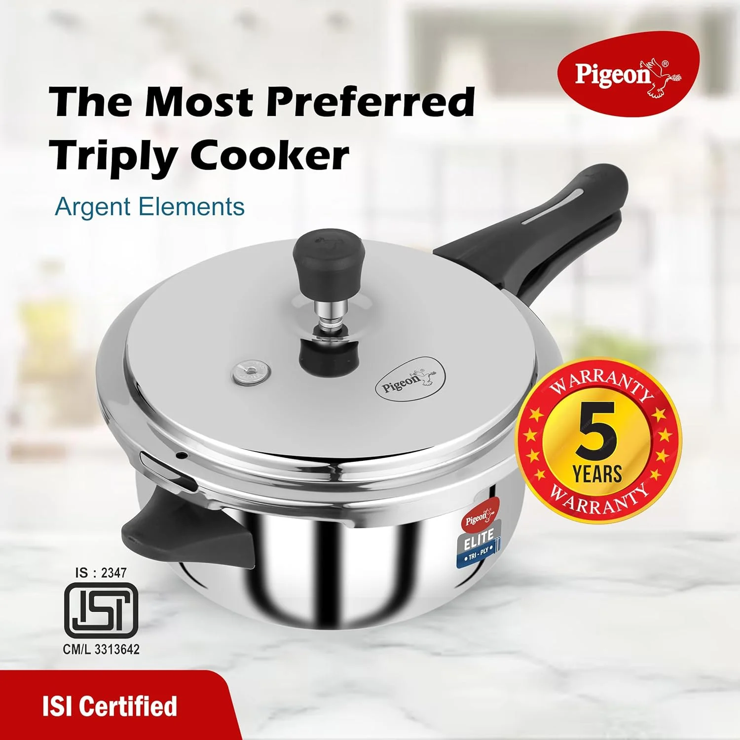 زودپز 3.5 لیتری پیجن مدل Elite Shine با بدنه سه لایه، درب خارجی، سازگار با اجاق گاز و اجاق القایی با توزیع یکنواخت حرارت برای پخت یکدست (استیل ضد زنگ، نقره ای) زودپز 3.5 لیتری پیجن مدل Elite Shine با بدنه سه لایه، درب خارجی، سازگار با اجاق گاز و اجاق القایی با توزیع یکنواخت حرارت برای پخت یکدست (استیل ضد زنگ، نقره ای)