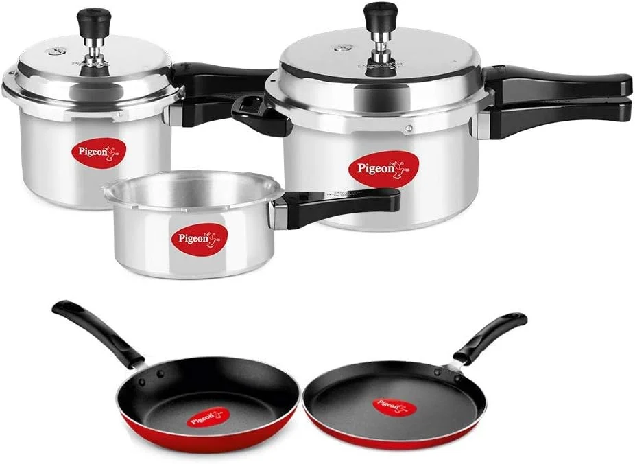 زودپز آلومینیومی پیژن بای استووکرافت، 2، 3 و 5 لیتری به همراه تابه تخت و تابه سرخ کن، نقره ای، بزرگ، 14465