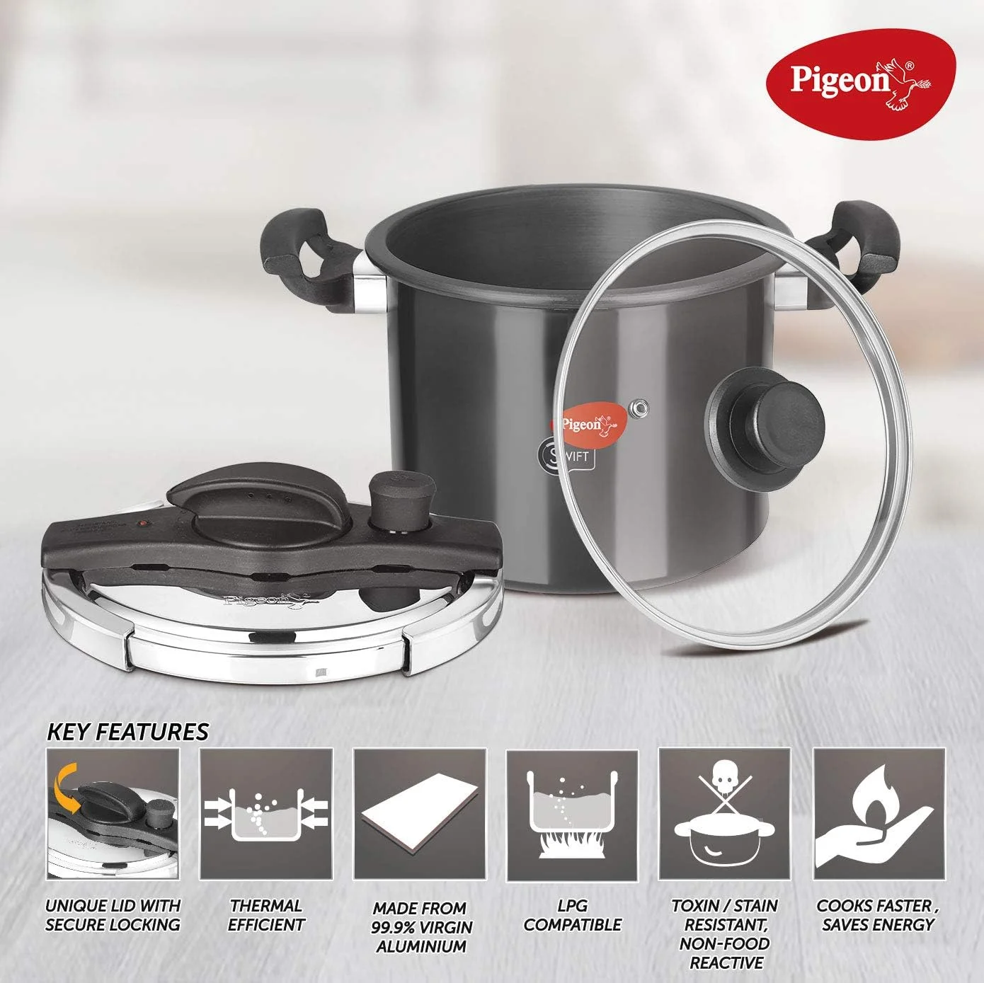 زودپز کبوتر، مشکی، 6 لیتر، 12780