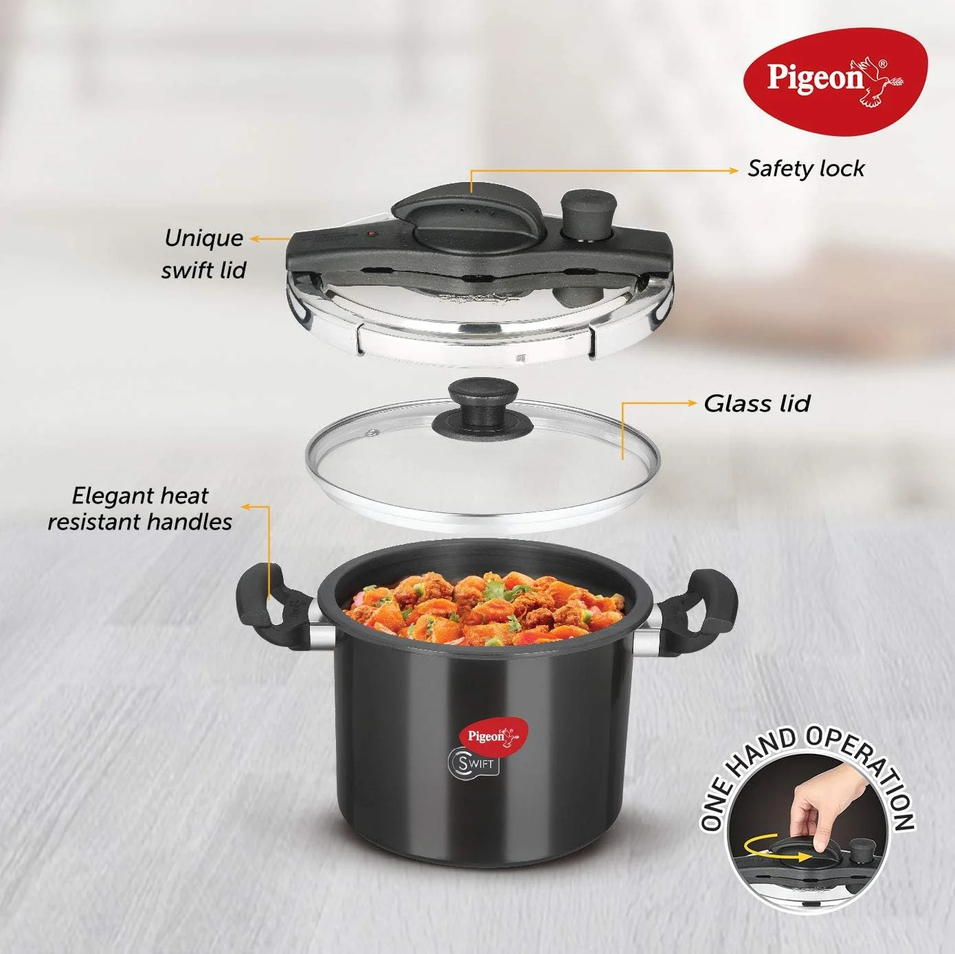 زودپز کبوتر، مشکی، 6 لیتر، 12780