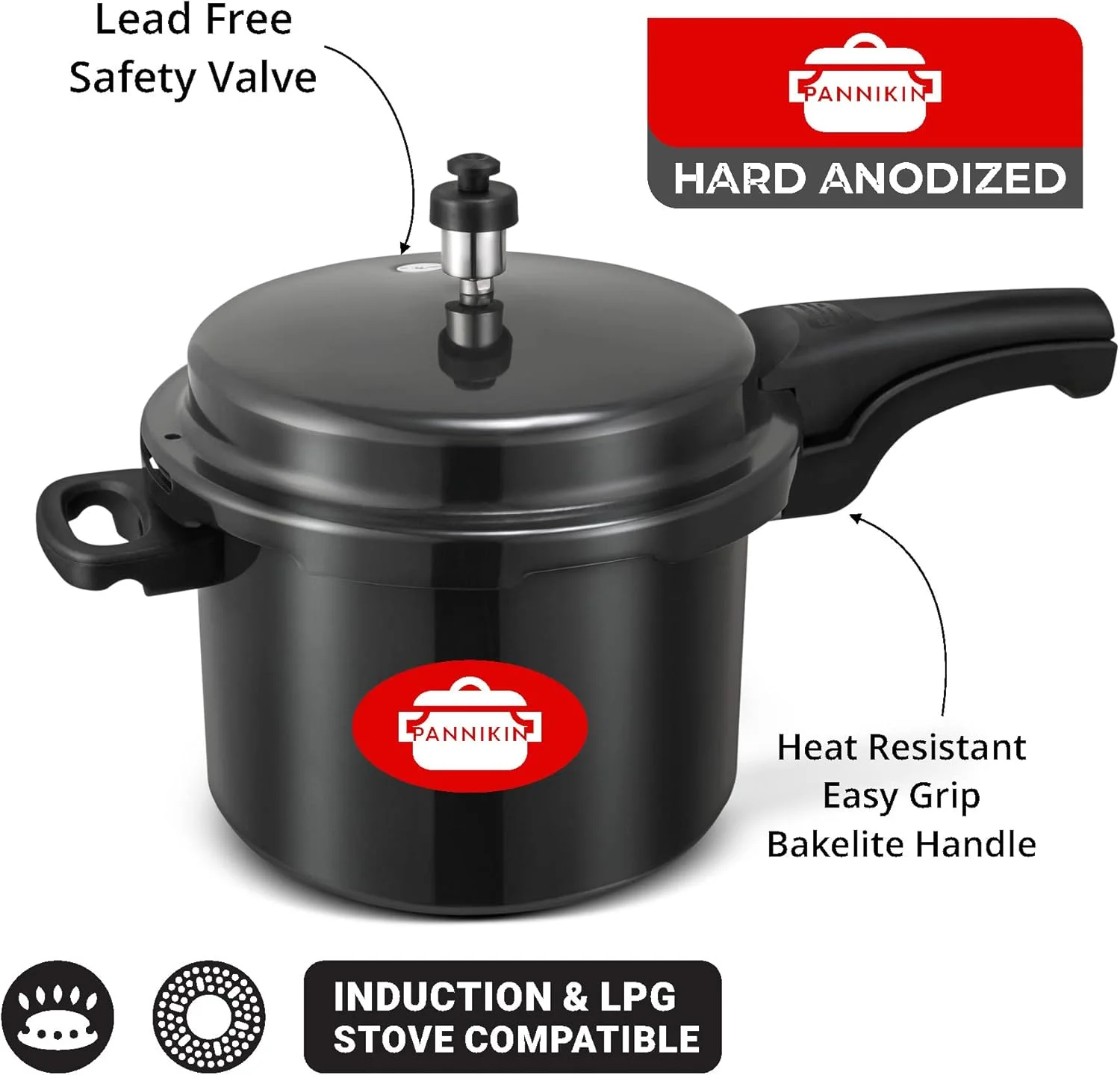 زودپز پانیکین هارد آنادایز پلاس با پایه القایی (مشکی) "دارای گواهینامه ISI و BIS" (۵ لیتر)