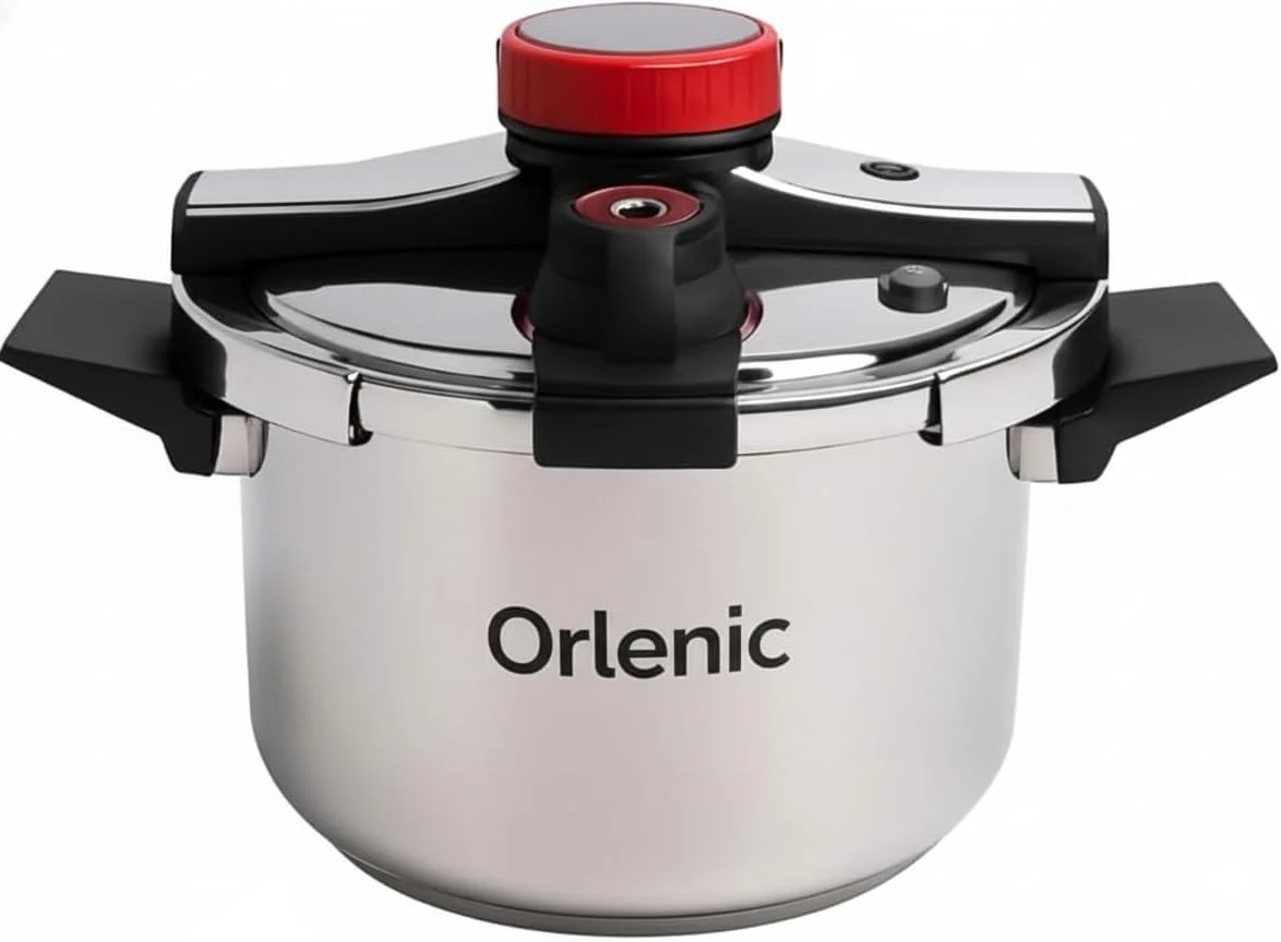 زودپز 6 لیتری اورلنیک استیل ضد زنگ 304 | دیگ زودپز برای اجاق گاز و القایی | قابلمه پخت و پز ایمن و جهانی با درب شیشه ای و سبد بخارپز | پخت سریع برای گوشت، برنج، سوپ
