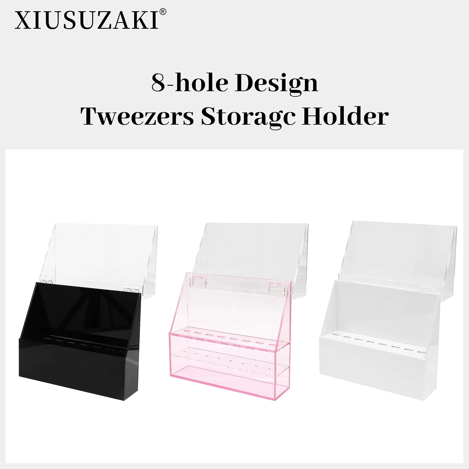 جعبه نگهداری موچین XIUSUZAKI، دارای 8 سوراخ، مناسب برای نگهداری موچین اکستنشن مژه، مناسب برای حرفه ای ها (مشکی، فقط جعبه)