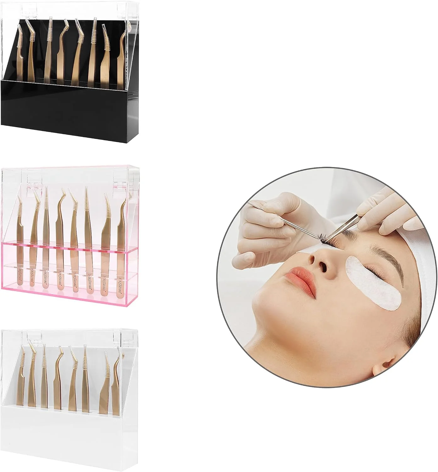 جعبه نگهداری موچین XIUSUZAKI، دارای 8 سوراخ، مناسب برای نگهداری موچین اکستنشن مژه، مناسب برای حرفه ای ها (مشکی، فقط جعبه)