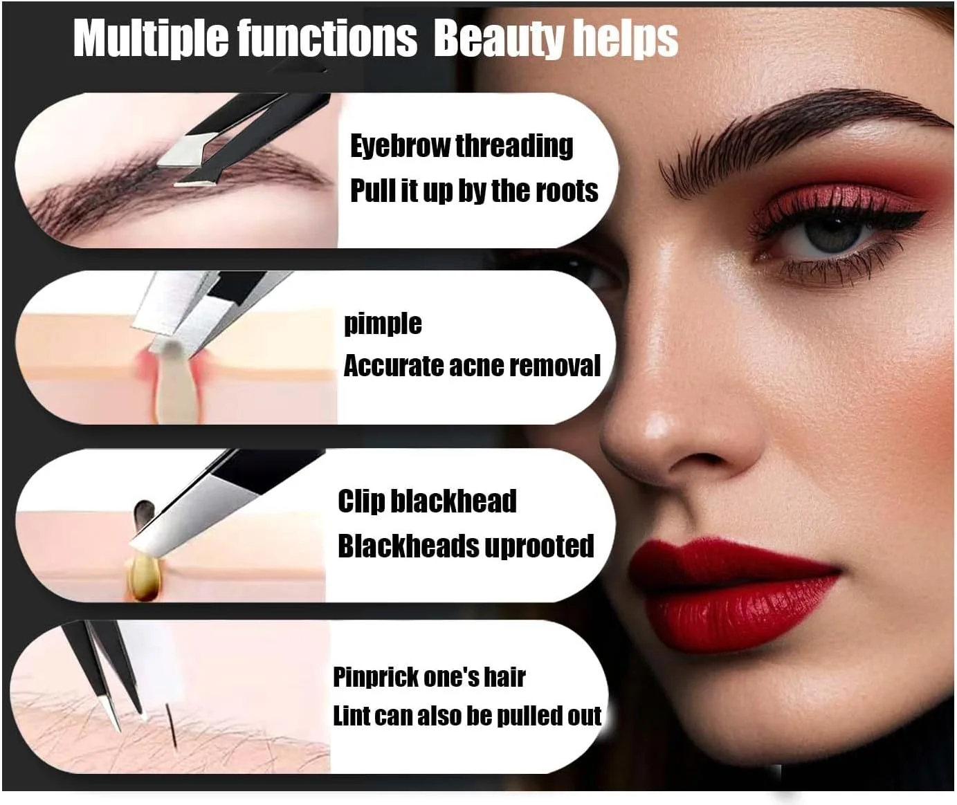 ست موچین [9+1 عددی] - موچین استیل ضد زنگ حرفه ای برای ابرو - ابزارهای زیبایی با دقت بالا برای ابرو، موهای صورت، خرده چوب و از بین بردن موهای زیر پوستی