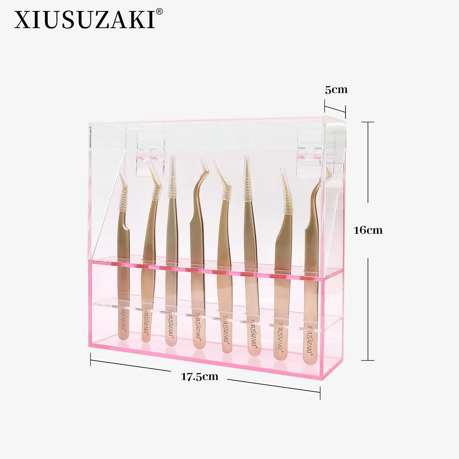 جعبه نگهداری موچین XIUSUZAKI، دارای 8 سوراخ، مناسب برای نگهداری موچین اکستنشن مژه، مناسب برای حرفه ای ها (مشکی، فقط جعبه)