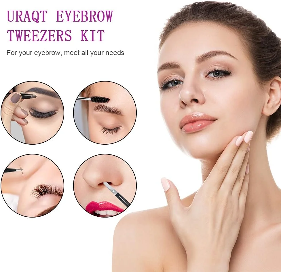 ست موچین ابرو URAQT، 6 تکه موچین دقیق استیل ضد زنگ حرفه ای، قیچی ابرو، کیت برس ابرو با کیف چرمی، برای برداشتن ابرو، از بین بردن موهای صورت ست موچین ابرو URAQT، 6 تکه موچین دقیق استیل ضد زنگ حرفه ای، قیچی ابرو، کیت برس ابرو با کیف چرمی، برای برداشتن ابرو، از بین بردن موهای صورت