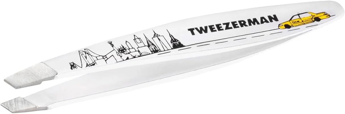 موچین مینی سر کج Tweezerman NYC - موچین برای ابرو، موچین مسافرتی برای ابرو، موهای صورت، موهای زیر پوستی