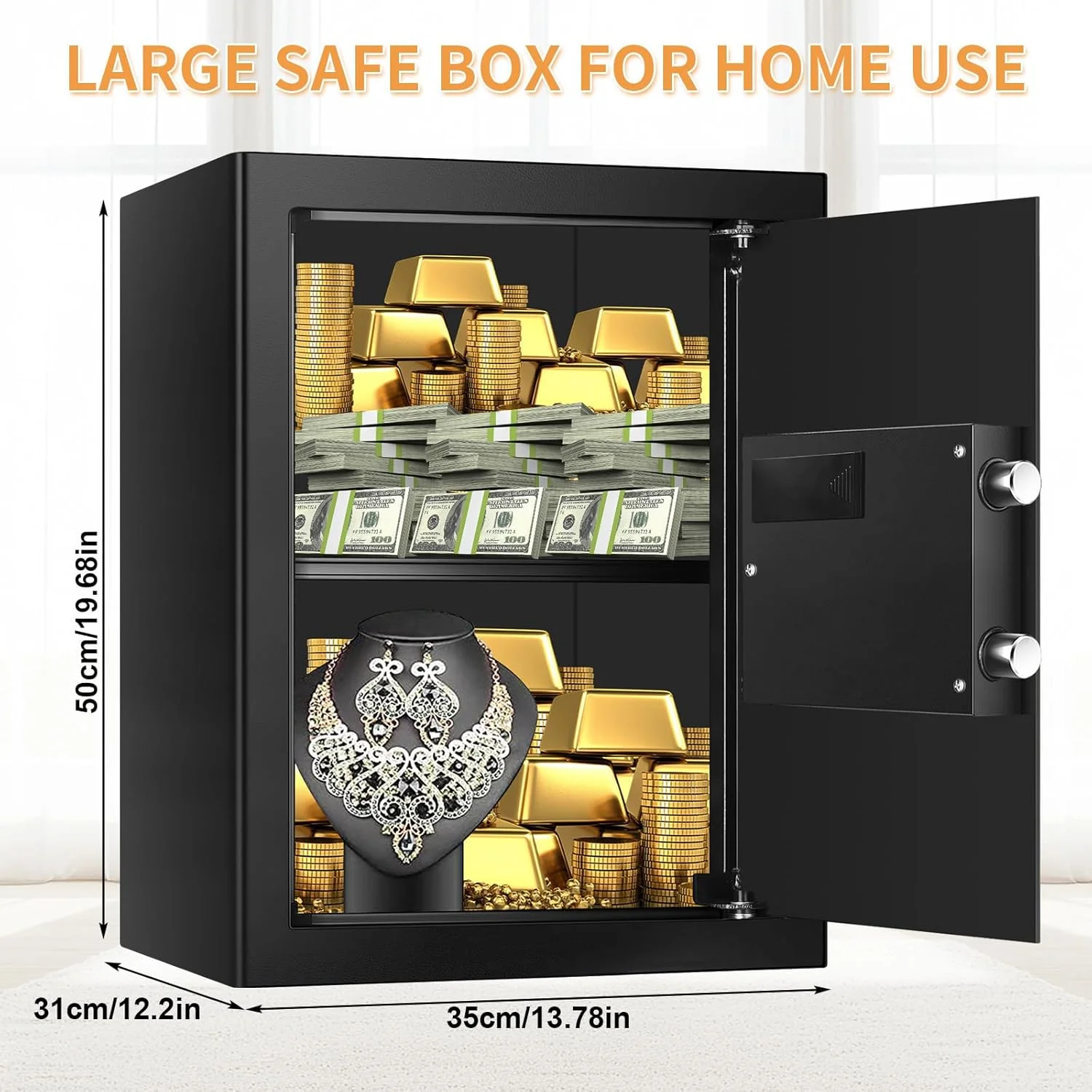 گاوصندوق بزرگ نسوز 93 لیتری برای مصارف خانگی، صندوق امانات دیجیتال ضد آب و نسوز با صفحه کلید الکترونیکی و کلیدهای یدکی، کابینت اسناد ضد سرقت و نسوز برای پول، دارو و اشیاء قیمتی