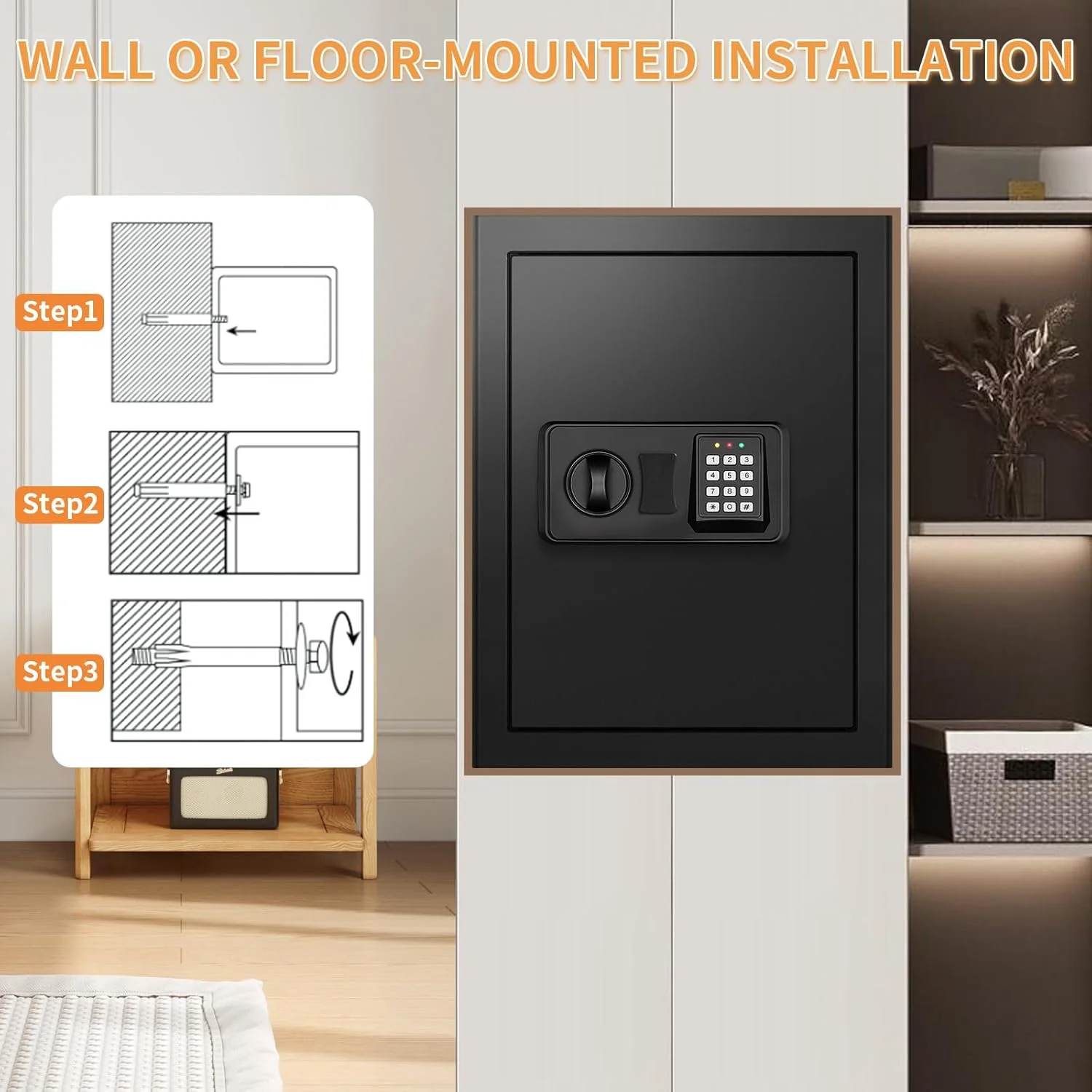 گاوصندوق بزرگ نسوز 93 لیتری برای مصارف خانگی، صندوق امانات دیجیتال ضد آب و نسوز با صفحه کلید الکترونیکی و کلیدهای یدکی، کابینت اسناد ضد سرقت و نسوز برای پول، دارو و اشیاء قیمتی