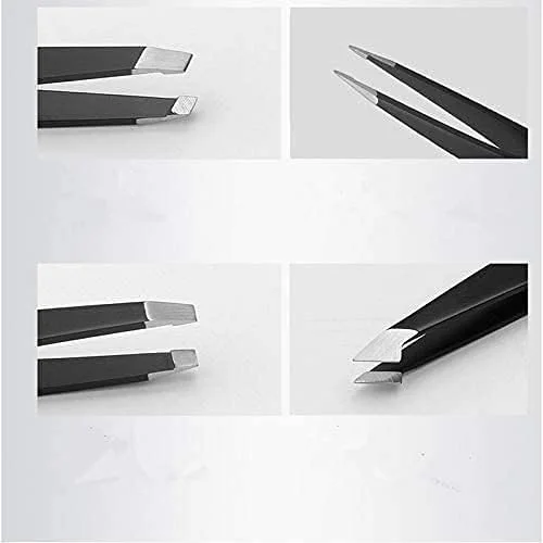 ست موچین حرفه ای 4 عددی استیل ضد زنگ با کیف چرمی برای موچین ابرو و مژه