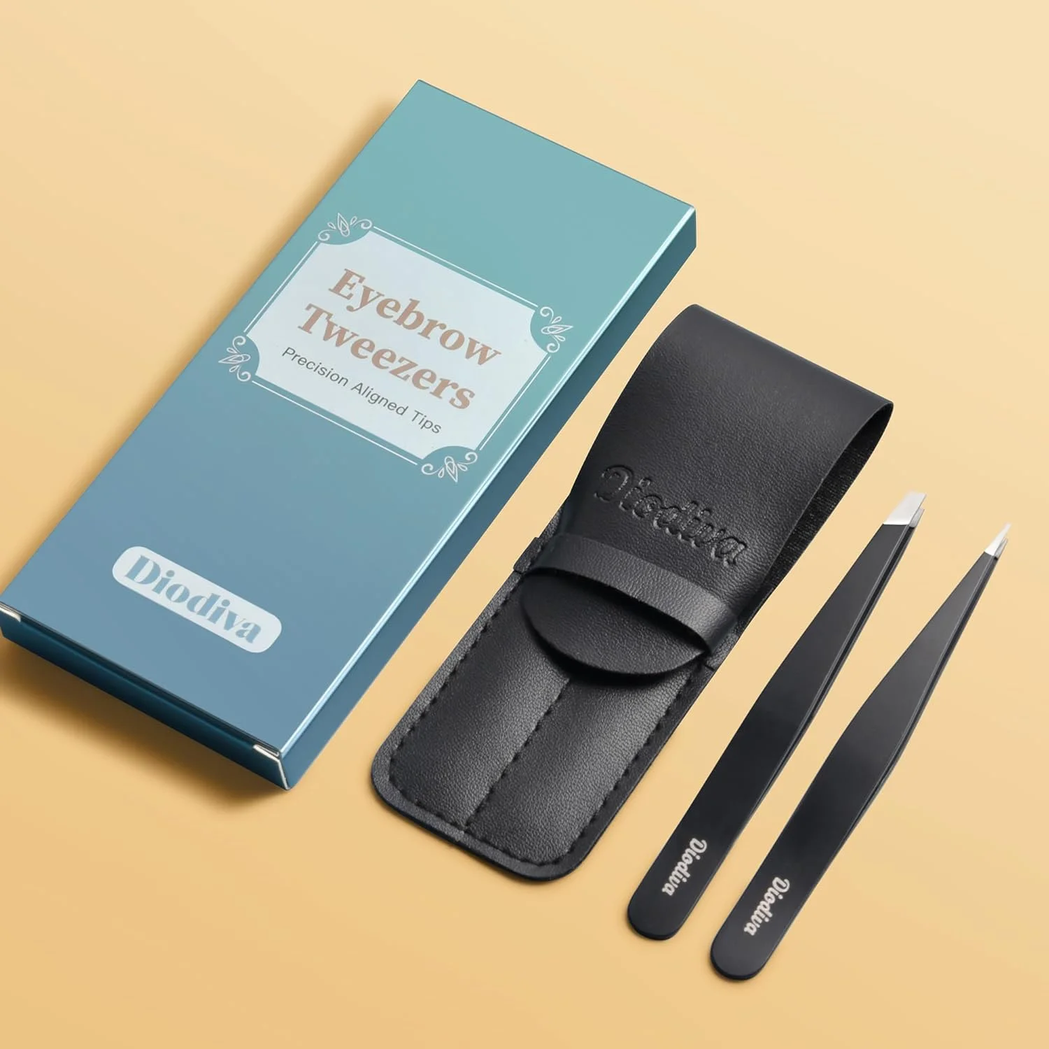 ست موچین 2 عددی برای ابرو، موهای صورت و از بین بردن موهای زیرپوستی، ست موچین نوک کج و نوک تیز برای زنان و مردان، موچین حرفه ای استیل ضد زنگ برای اصلاح دقیق ابرو به همراه کیف - مشکی