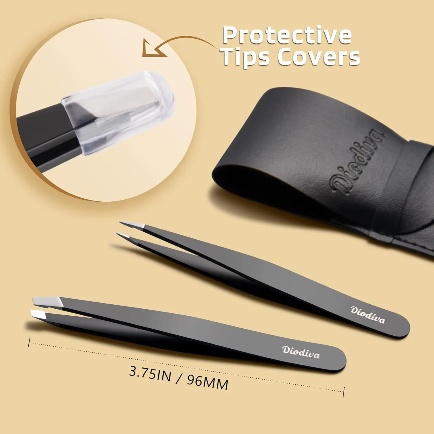 ست موچین 2 عددی برای ابرو، موهای صورت و از بین بردن موهای زیرپوستی، ست موچین نوک کج و نوک تیز برای زنان و مردان، موچین حرفه ای استیل ضد زنگ برای اصلاح دقیق ابرو به همراه کیف - مشکی