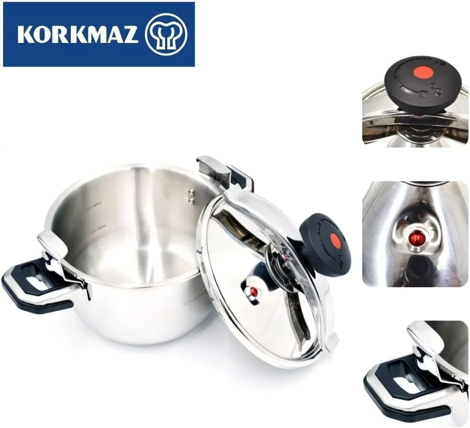 زودپز استیل کرکماز مدل Pressa با ظرفیت 9 لیتر | زودپز ترکیه ای با کپسول آلومینیومی و درب سنگین | مناسب برای اجاق های القایی | KA773-05 زودپز استیل کرکماز مدل Pressa با ظرفیت 9 لیتر | زودپز ترکیه ای با کپسول آلومینیومی و درب سنگین | مناسب برای اجاق های القایی | KA773-05
