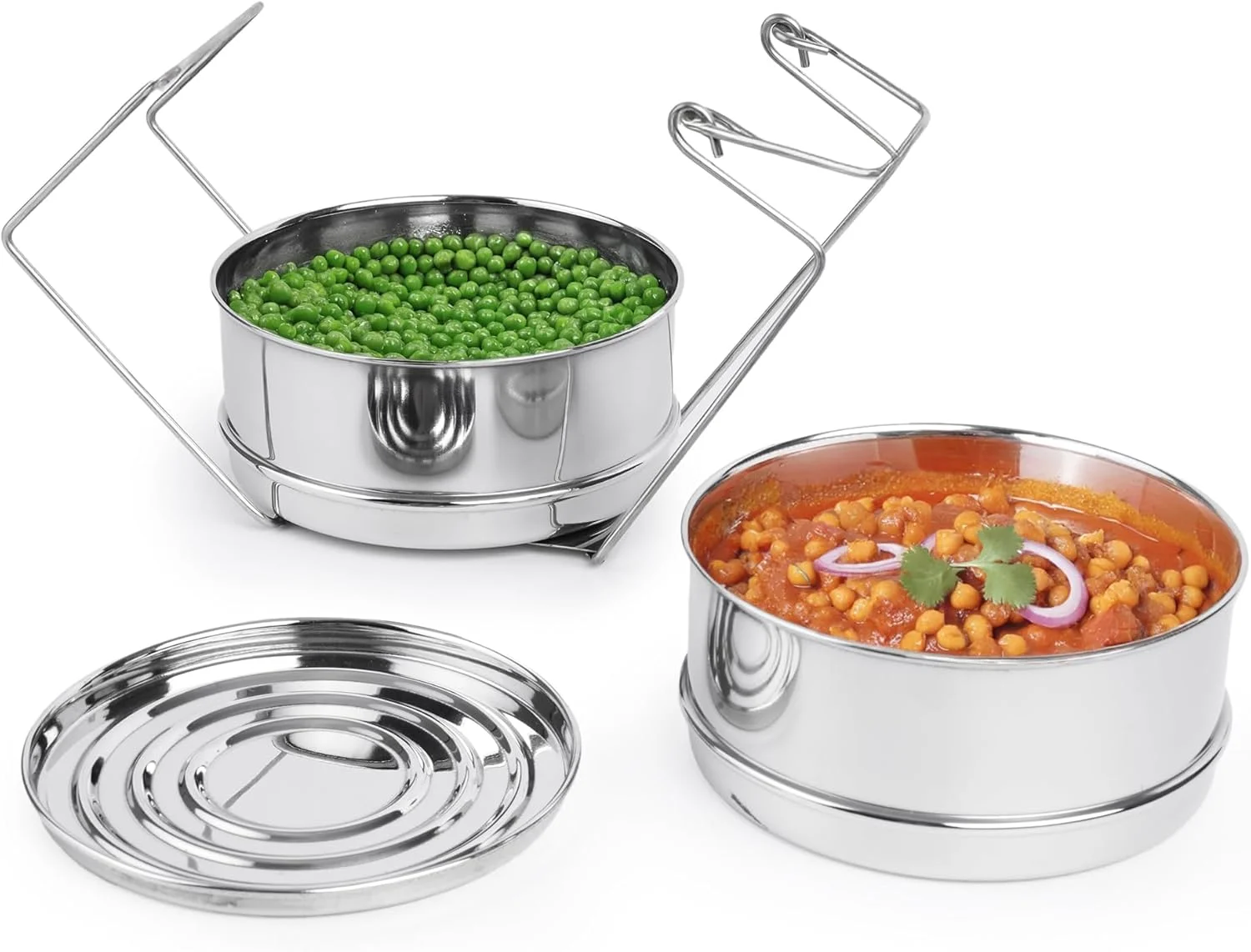 ست جداکننده استیل ضد زنگ ایندوس ولی برای زودپز 3 لیتری | 5.5 اینچ، 1.9 لیتر، 2 طبقه | 100% بدون سم، بدون پوشش شیمیایی