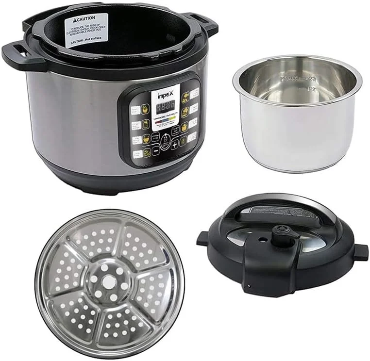 زودپز برقی ایمپکس EPC با ظرفیت 6 لیتر، توان 1000 وات، عملکرد خودکار، عملکردهای پخت چندگانه و دیگ داخلی نچسب زودپز برقی ایمپکس EPC با ظرفیت 6 لیتر، توان 1000 وات، عملکرد خودکار، عملکردهای پخت چندگانه و دیگ داخلی نچسب