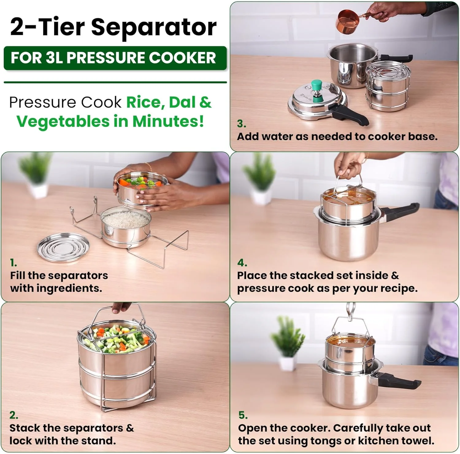 ست جداکننده استیل ضد زنگ ایندوس ولی برای زودپز 3 لیتری | 5.5 اینچ، 1.9 لیتر، 2 طبقه | 100% بدون سم، بدون پوشش شیمیایی ست جداکننده استیل ضد زنگ ایندوس ولی برای زودپز 3 لیتری | 5.5 اینچ، 1.9 لیتر، 2 طبقه | 100% بدون سم، بدون پوشش شیمیایی